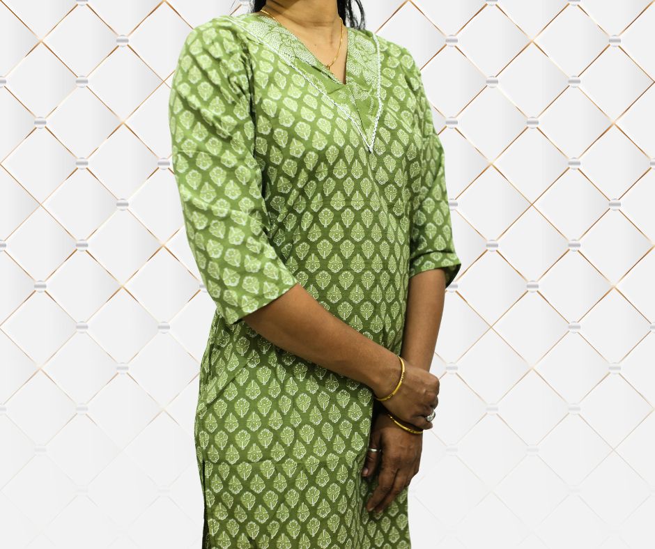 Green Printed Kurta Set