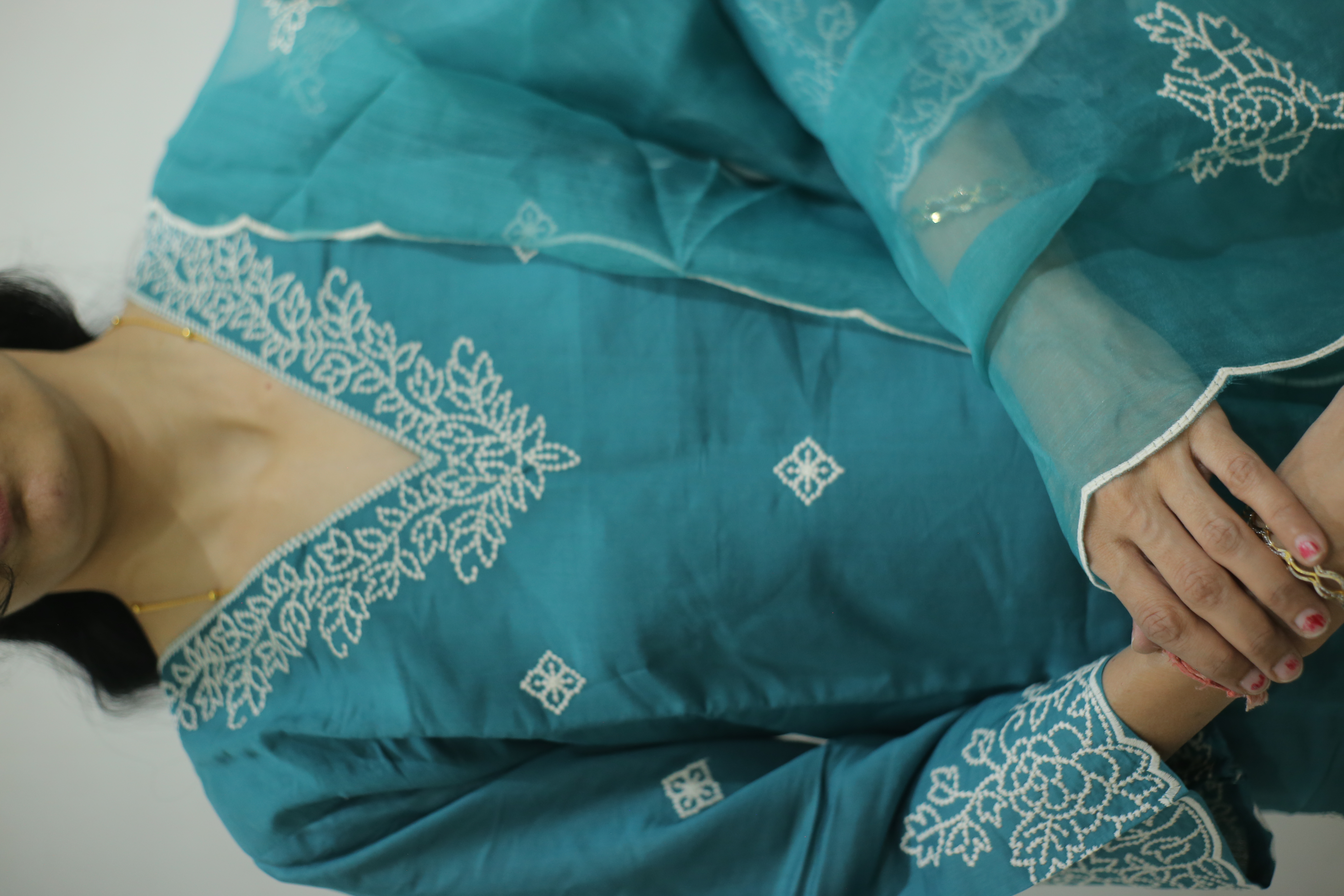 Blue Chikankari Cotton Saree