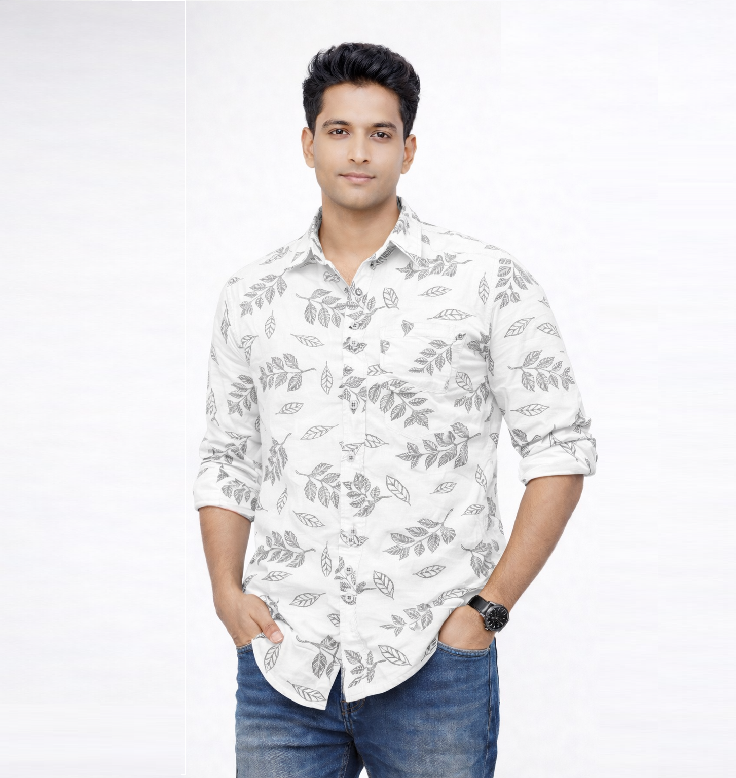 White Printed Casual Shirt