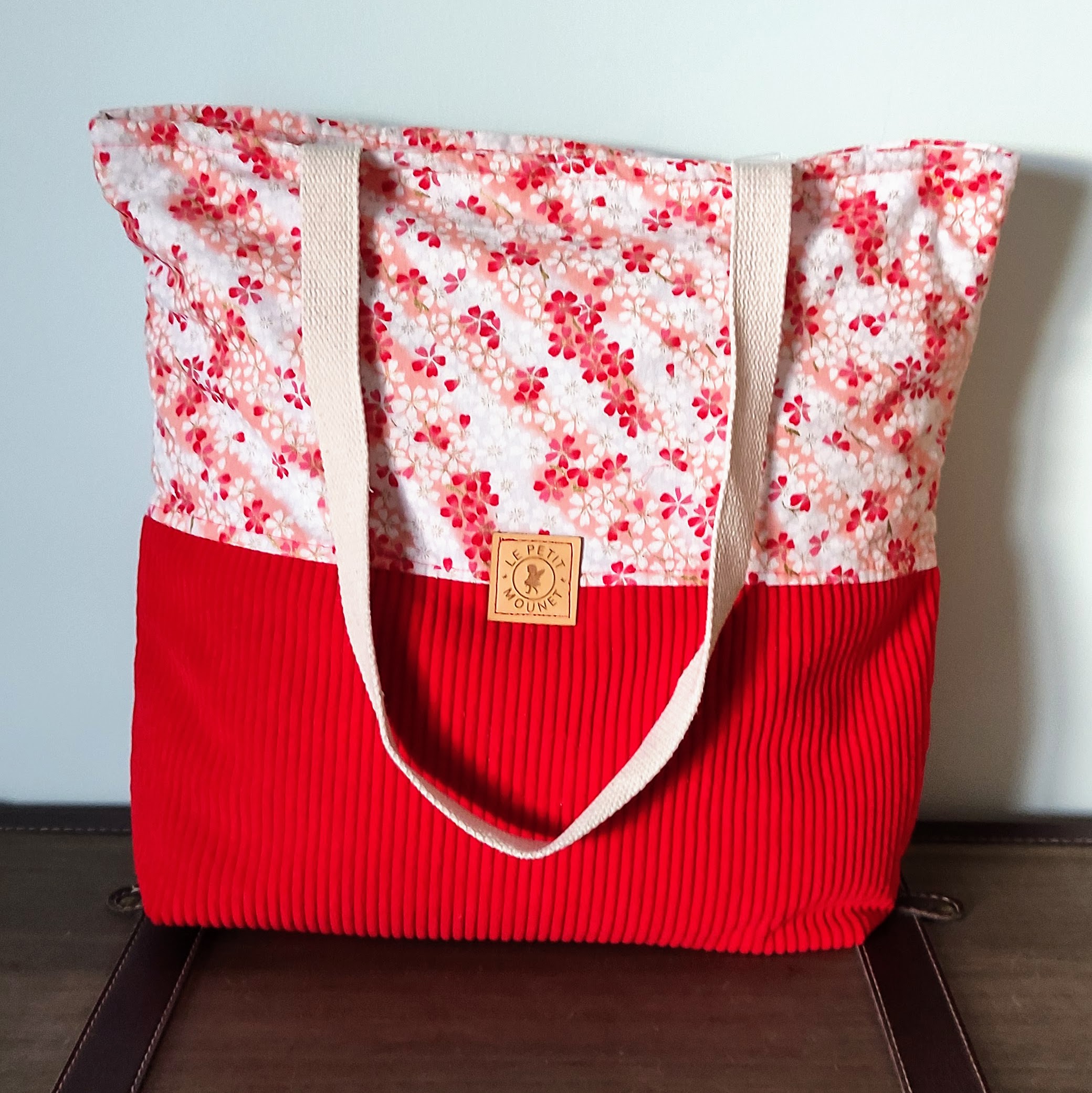 Sac cabas à fleurs rouge-orangé