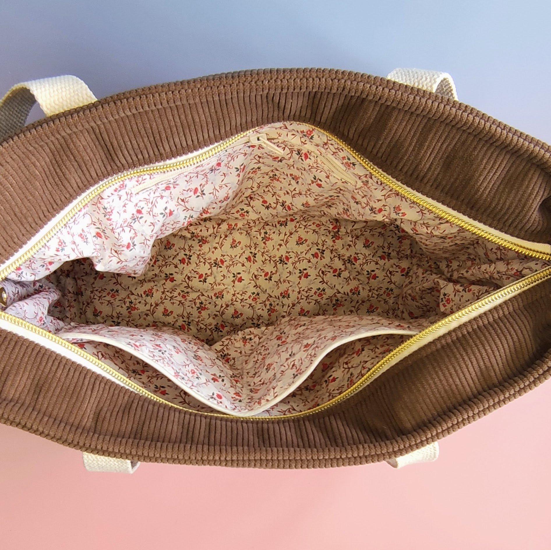 Sac cabas en velours côtelé marron glacé