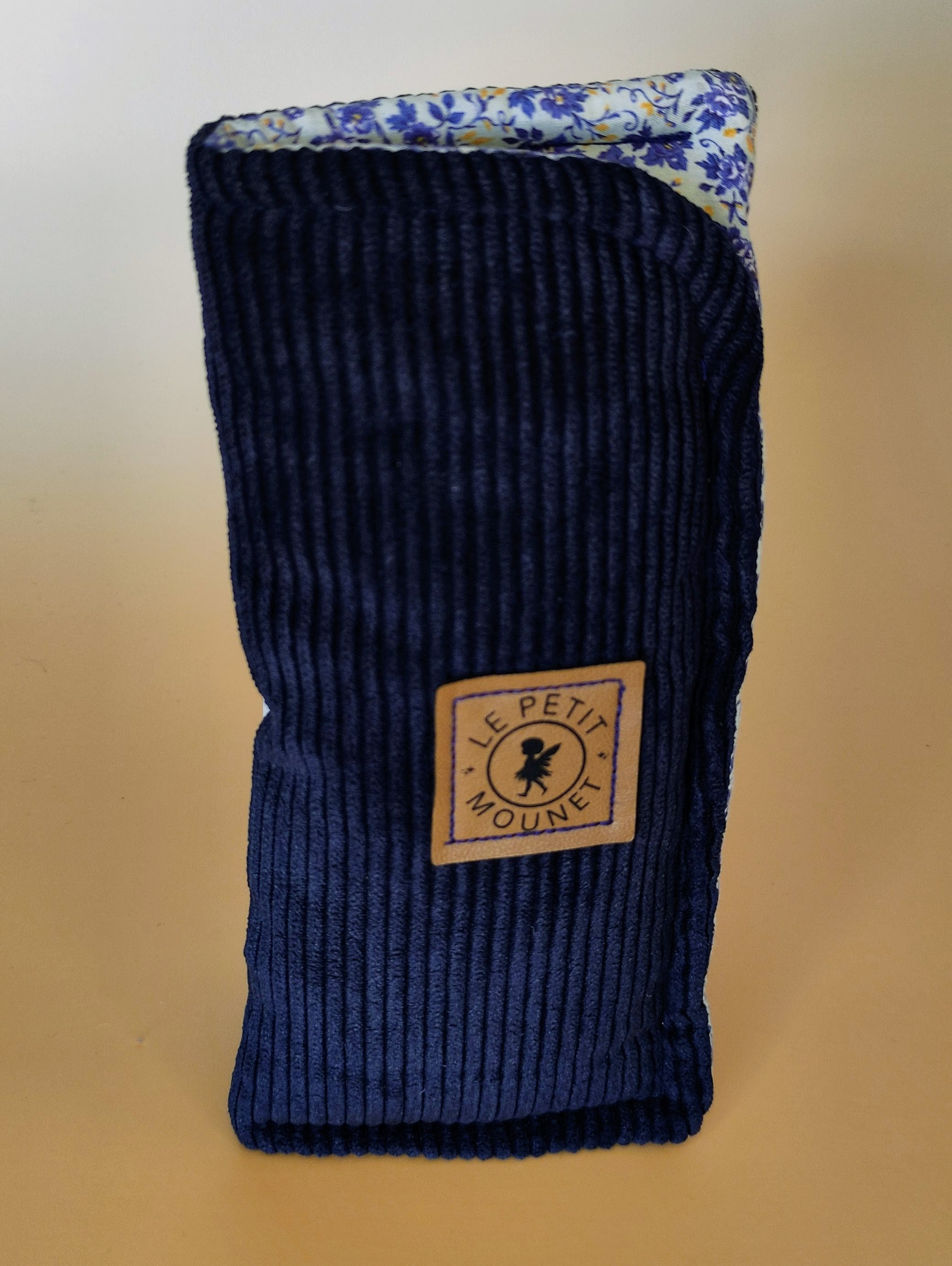 Étui à lunettes en velours cotelé bleu marine