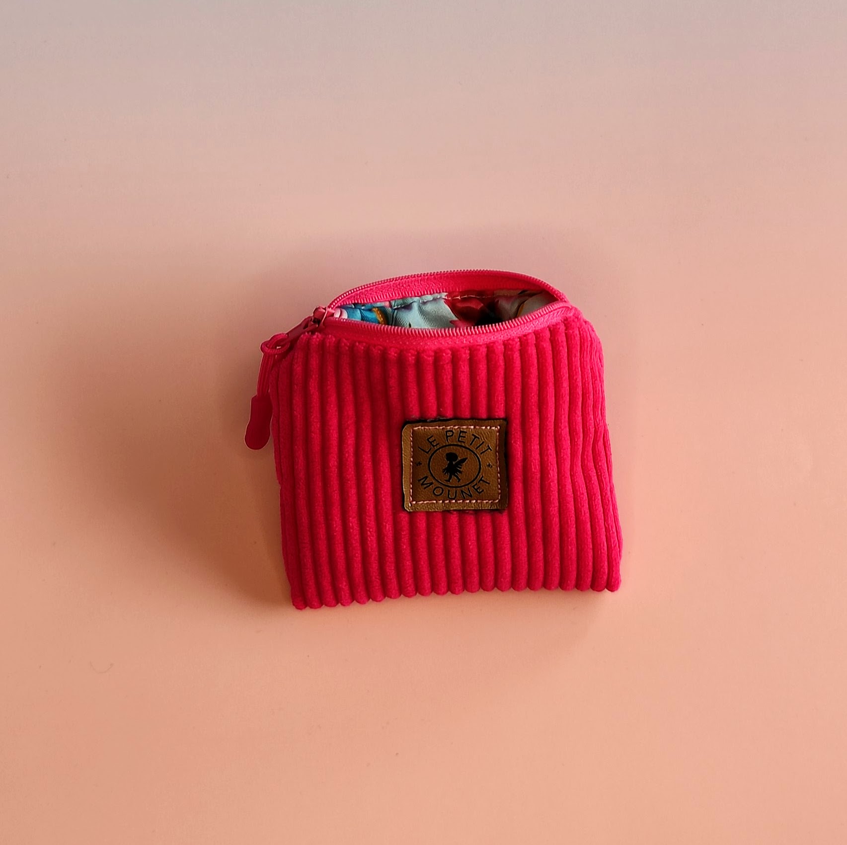 Porte monnaie velours rose côtelé