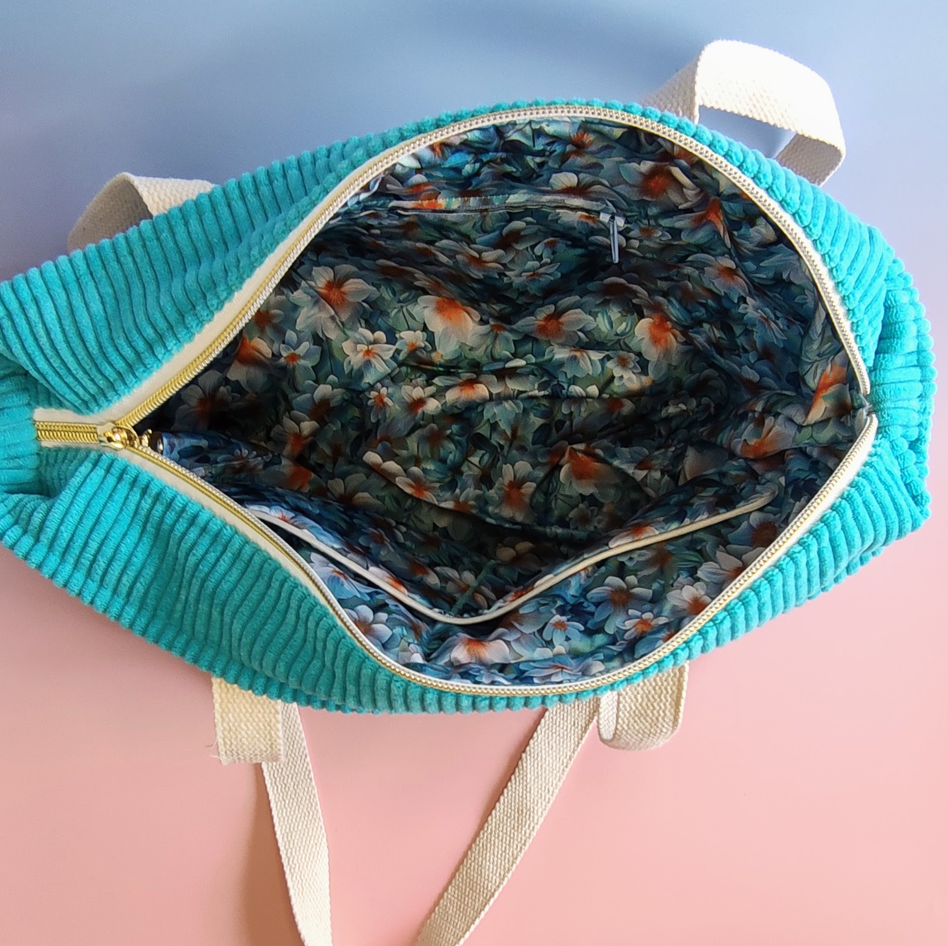 Sac cabas tuquoise fleuri