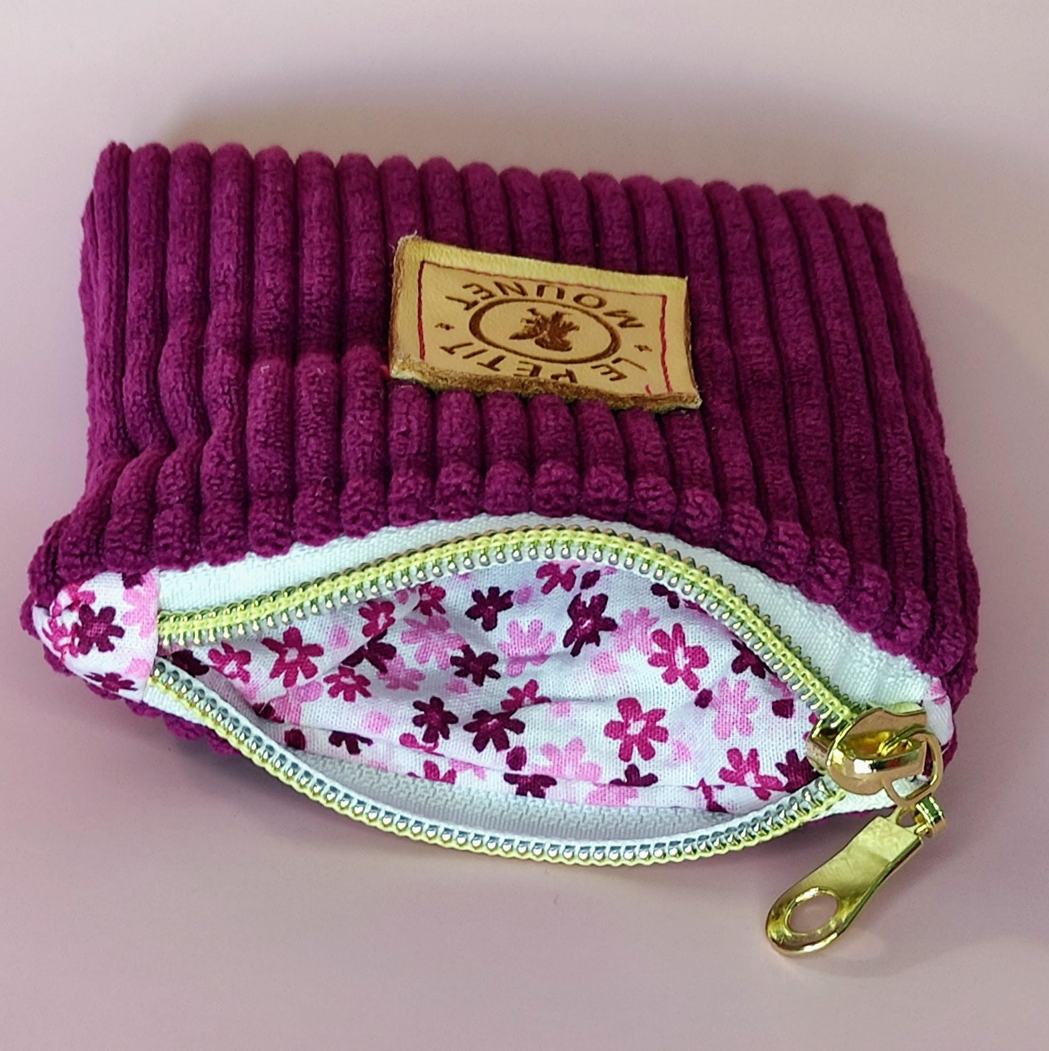 porte monnaie velours prune