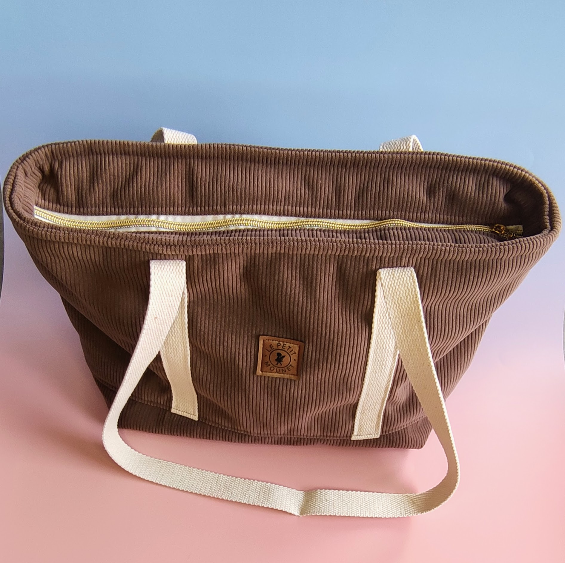 Sac cabas en velours côtelé marron glacé