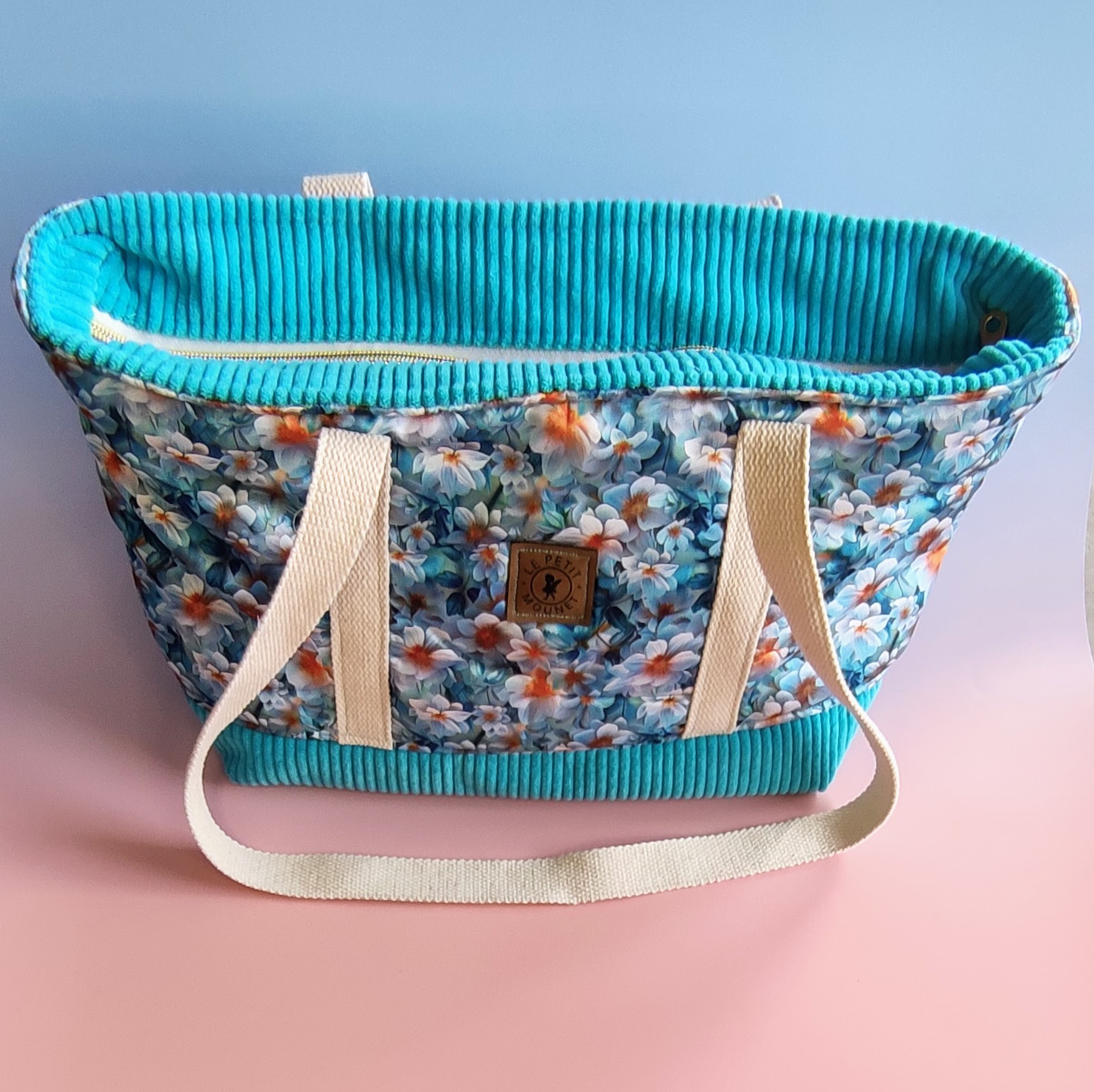 Sac cabas tuquoise fleuri