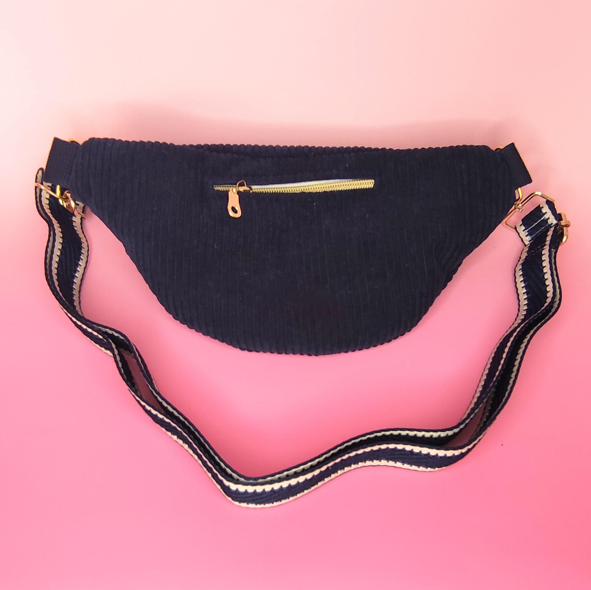 Sac banane en velours côtelé bleu-marine