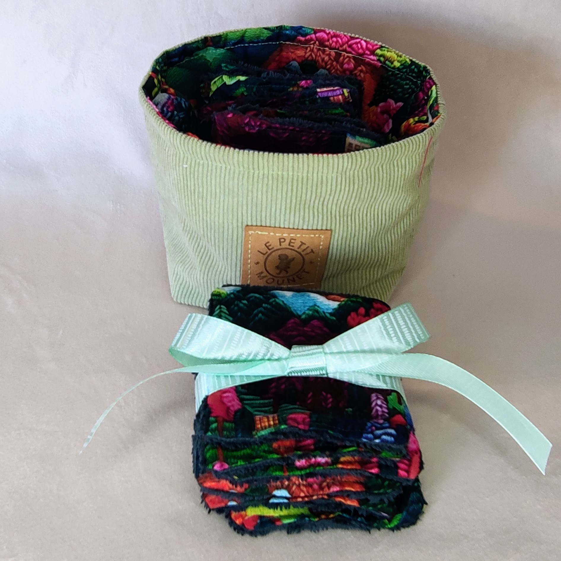 Paniere et lingettes lavables prairies verdoyantes