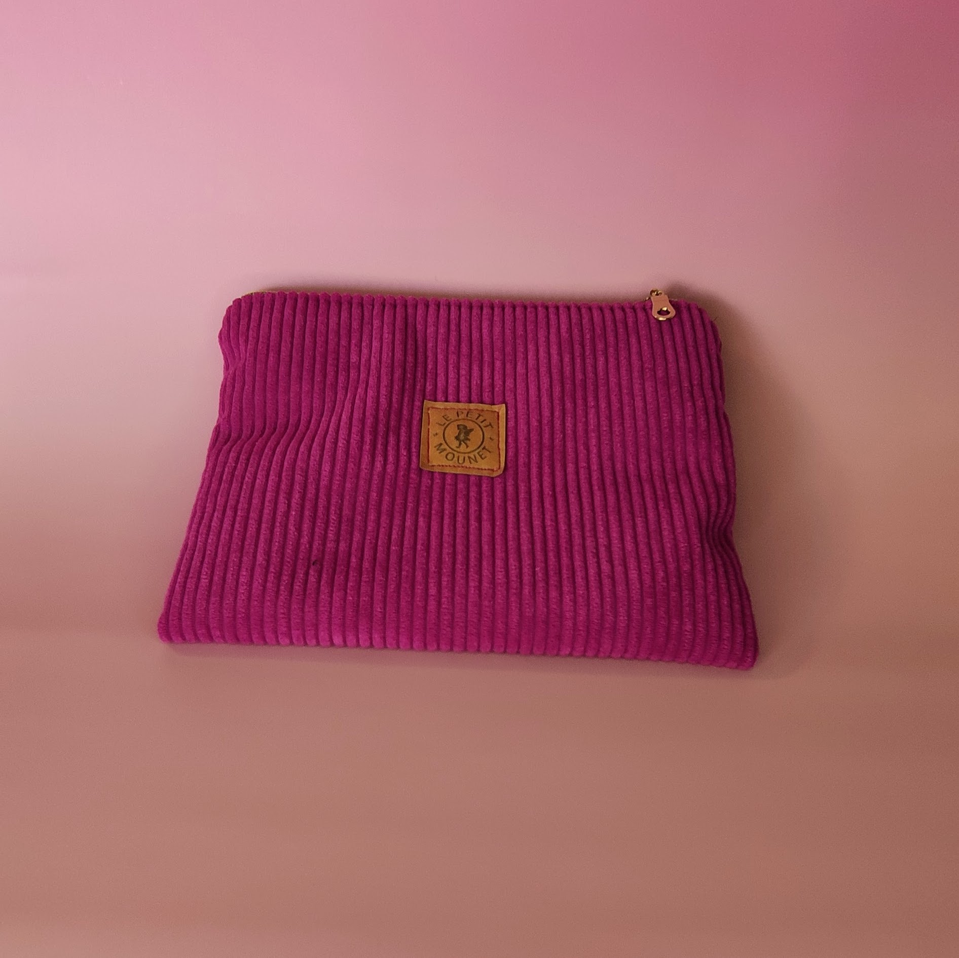 Trousse en velours cotélé prune