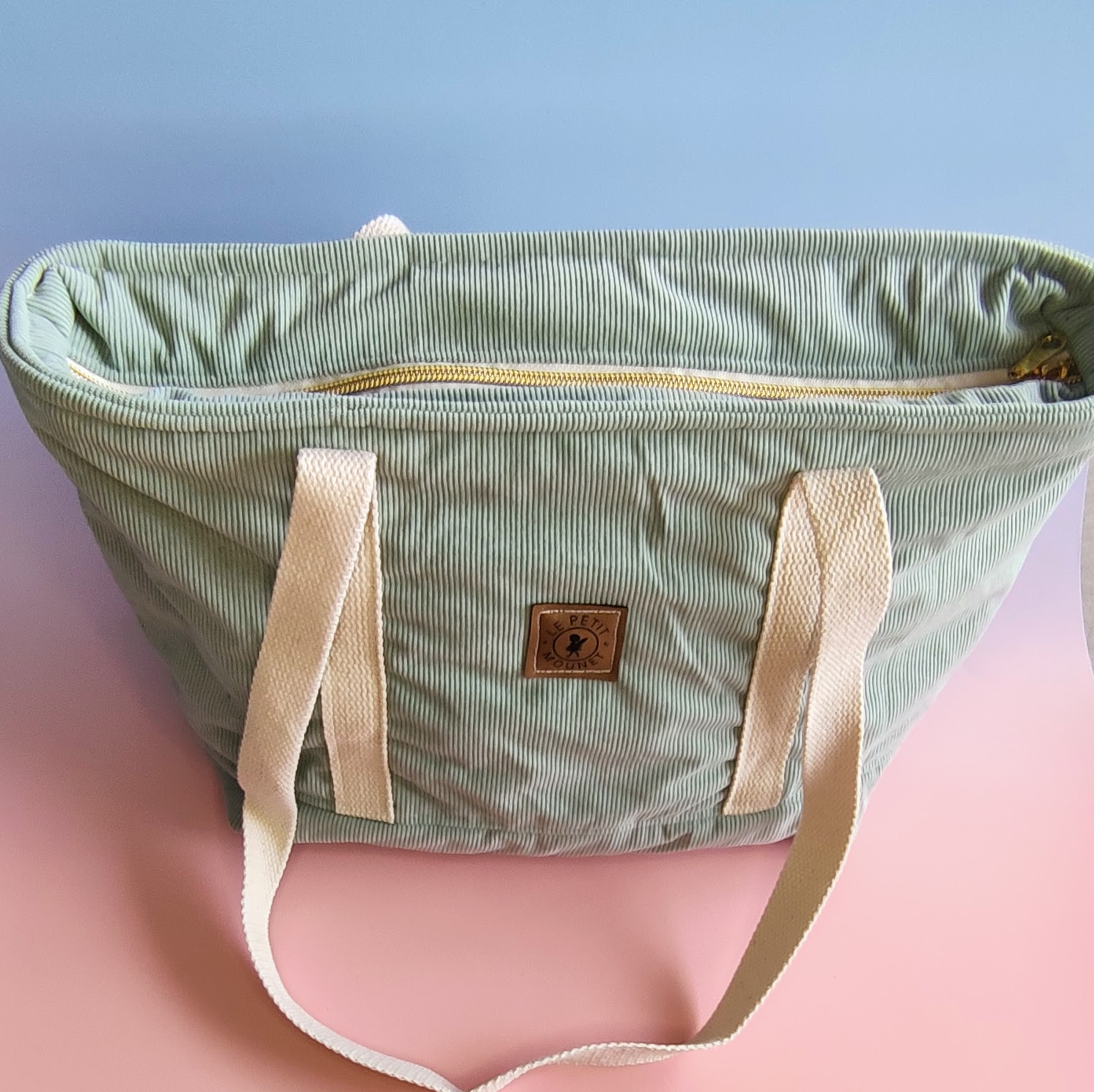 Sac cabas en velours côtelé vert