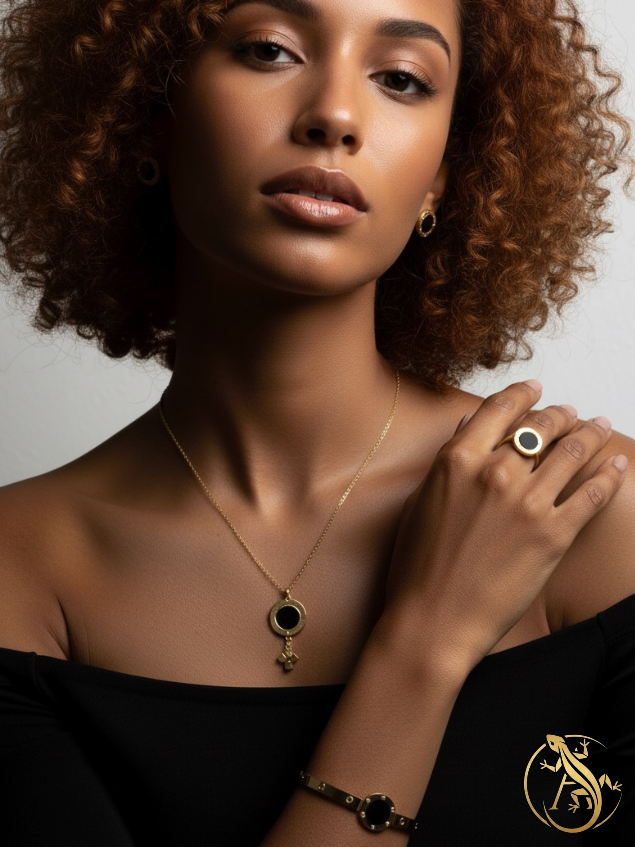 Elegant Black and Gold Plated Steel Jewelry Set