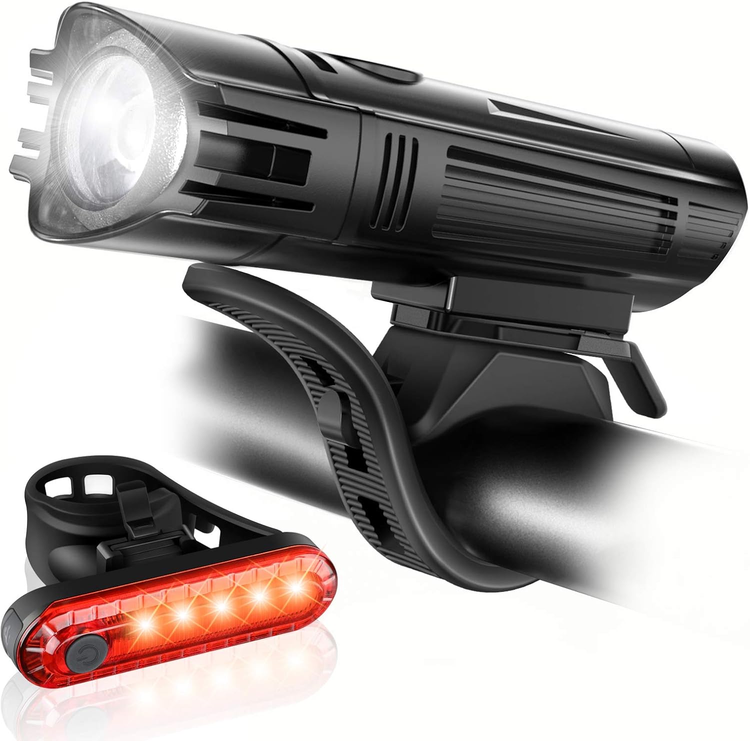  Ultra Bright USB Rechargeable Bike Light Set, Powerful Bicycle Front Headlight and Back Taillight