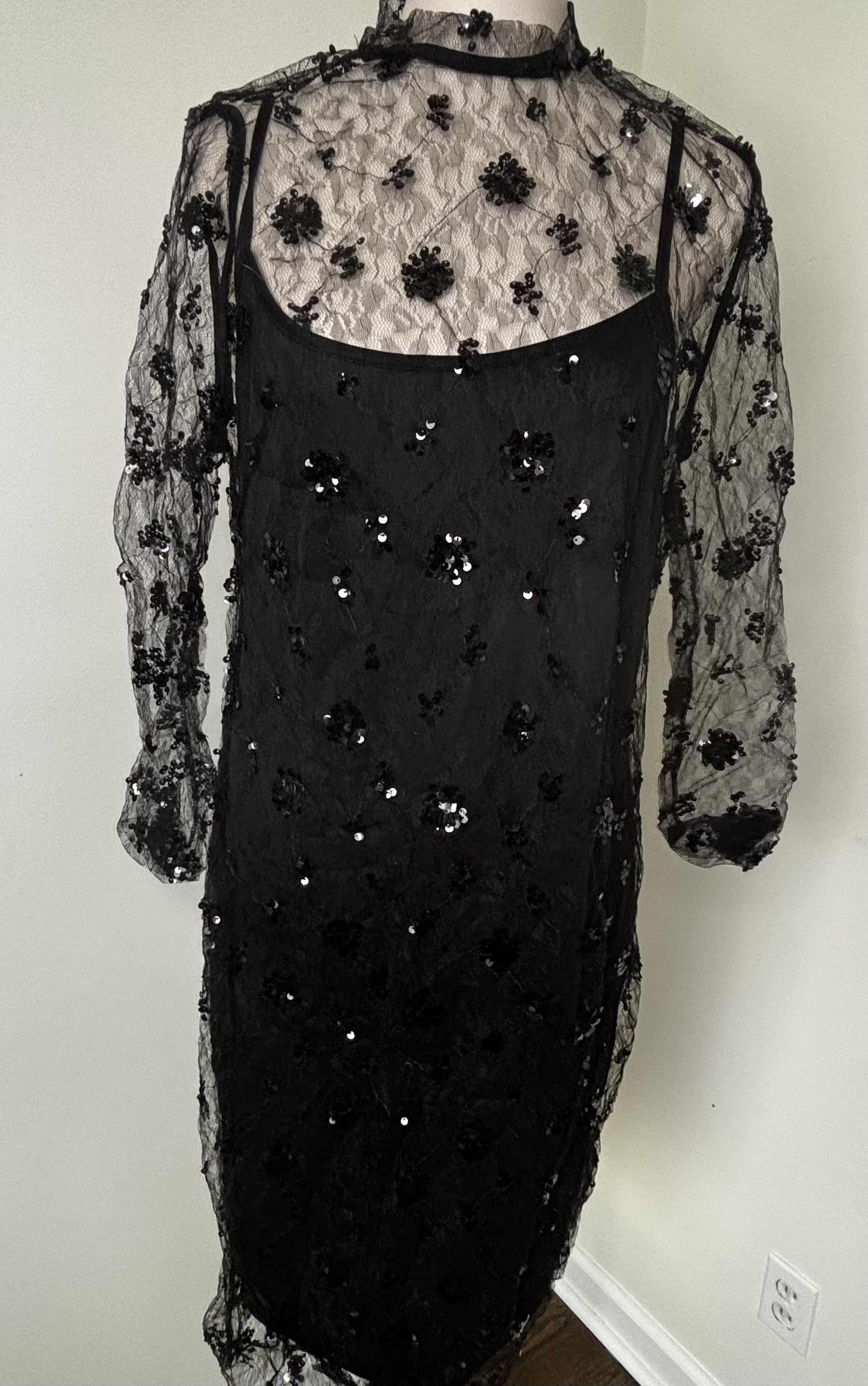 Black Floral Mesh Dress