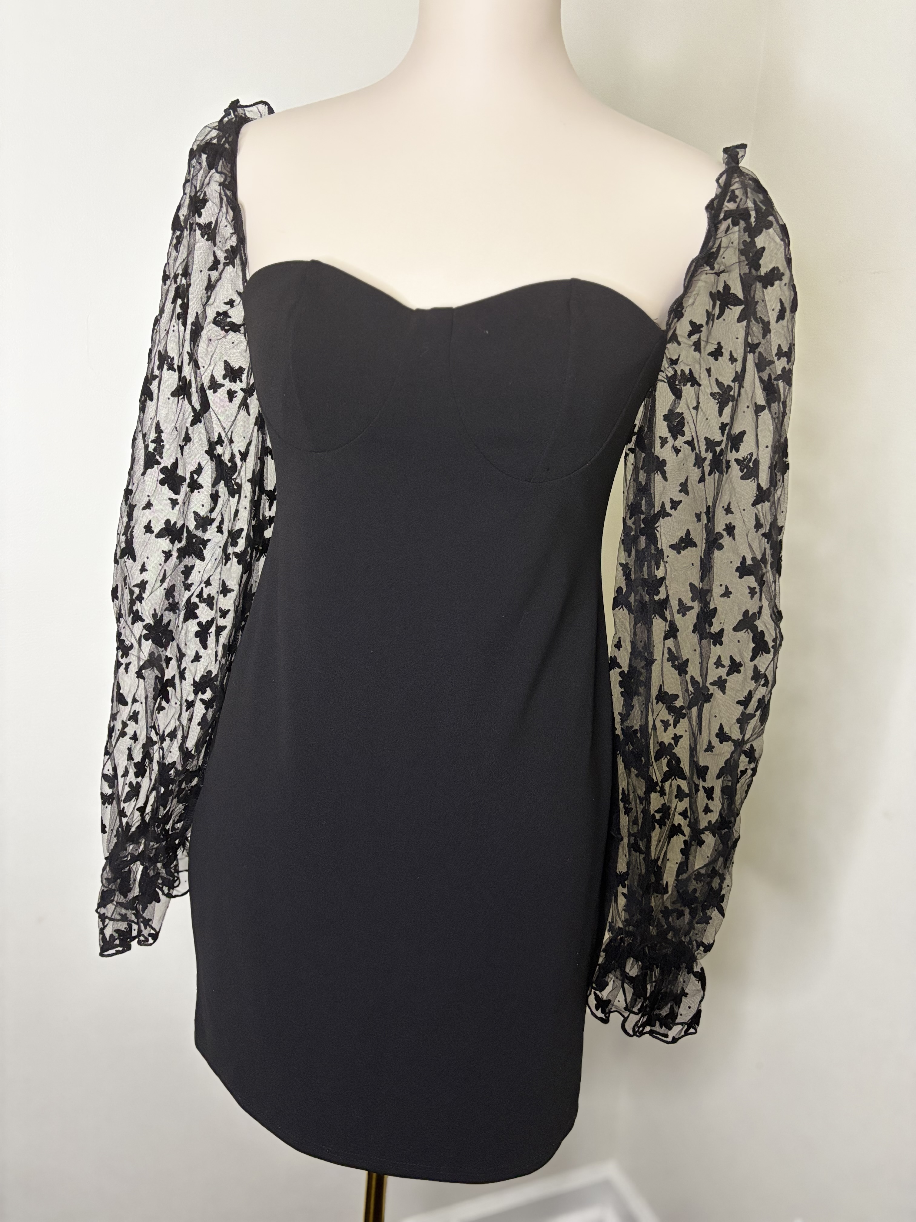 Black Mesh Sleeve Cocktail Dress