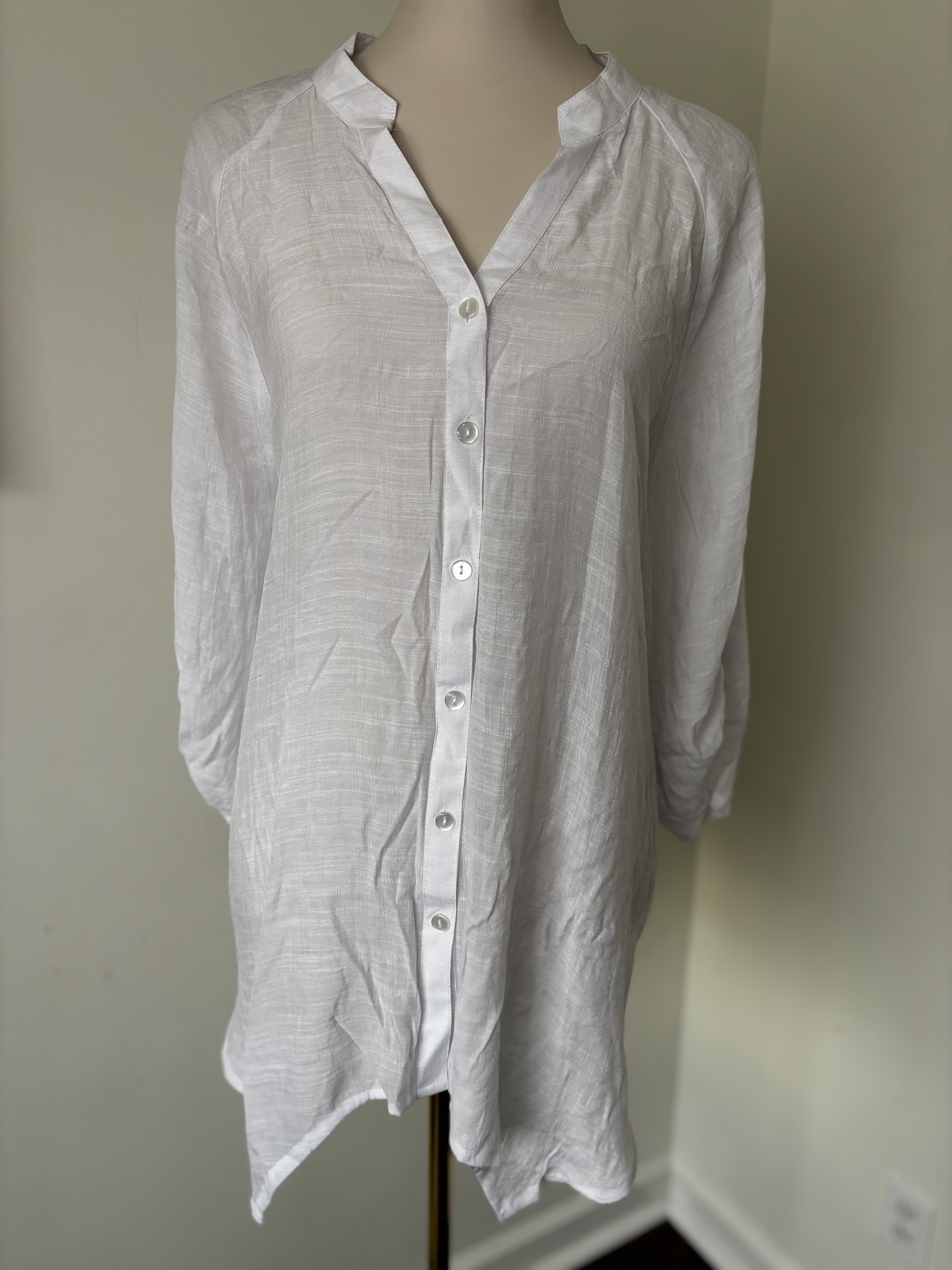 White Linen Button-Down Tunic