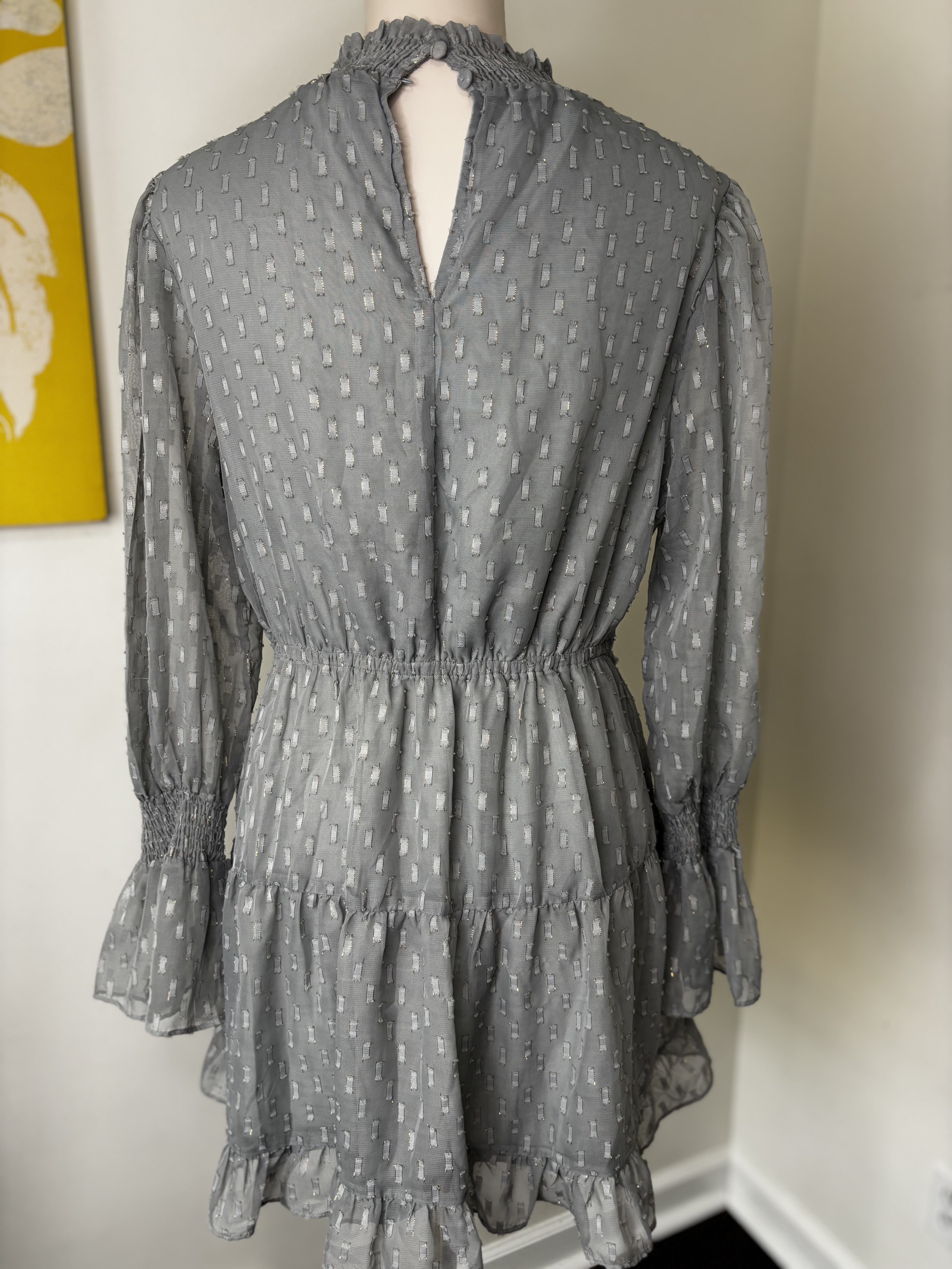 Gray Ruffle Polka Dot Dress