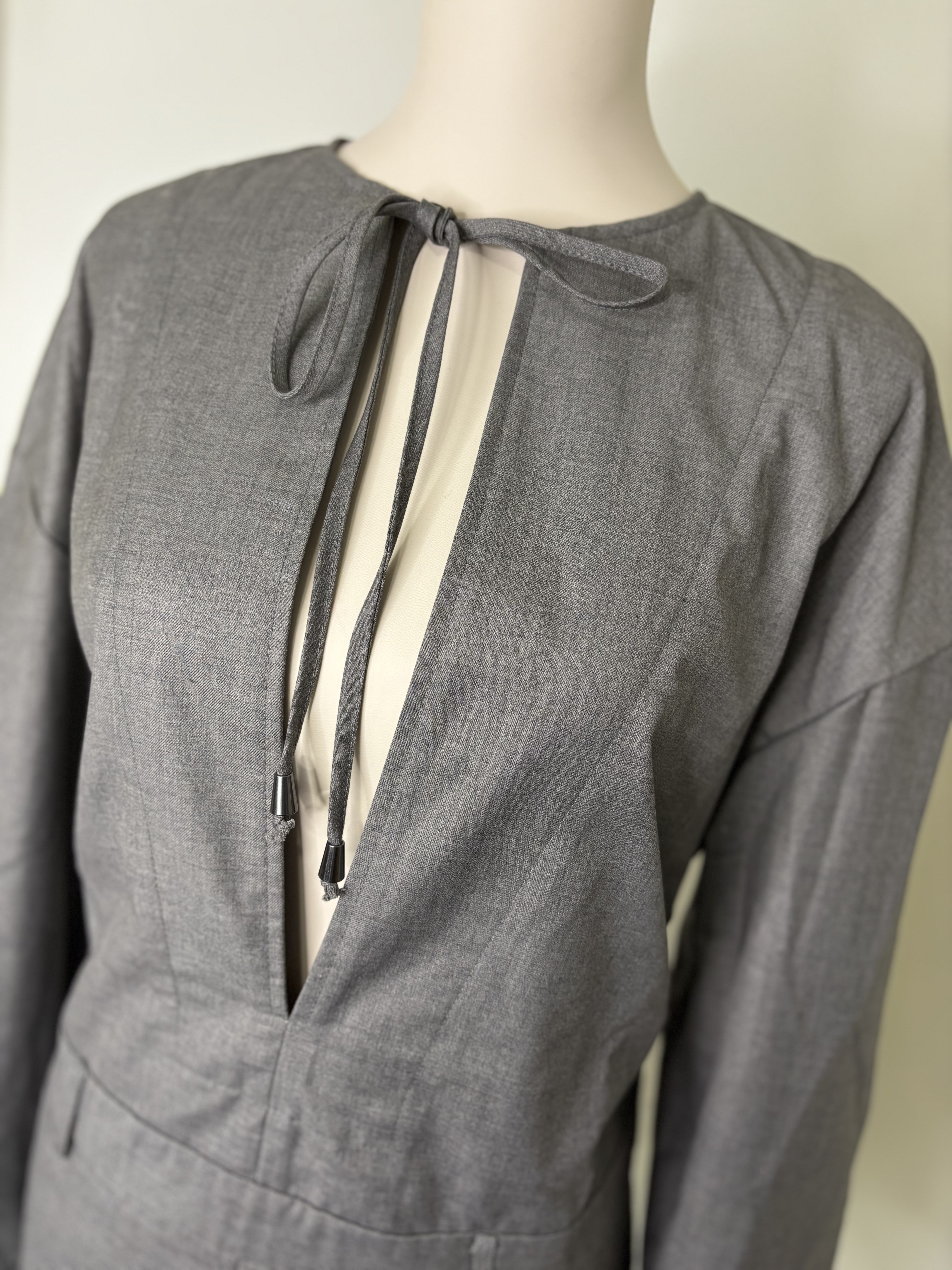 Gray Tie-Neck Dress