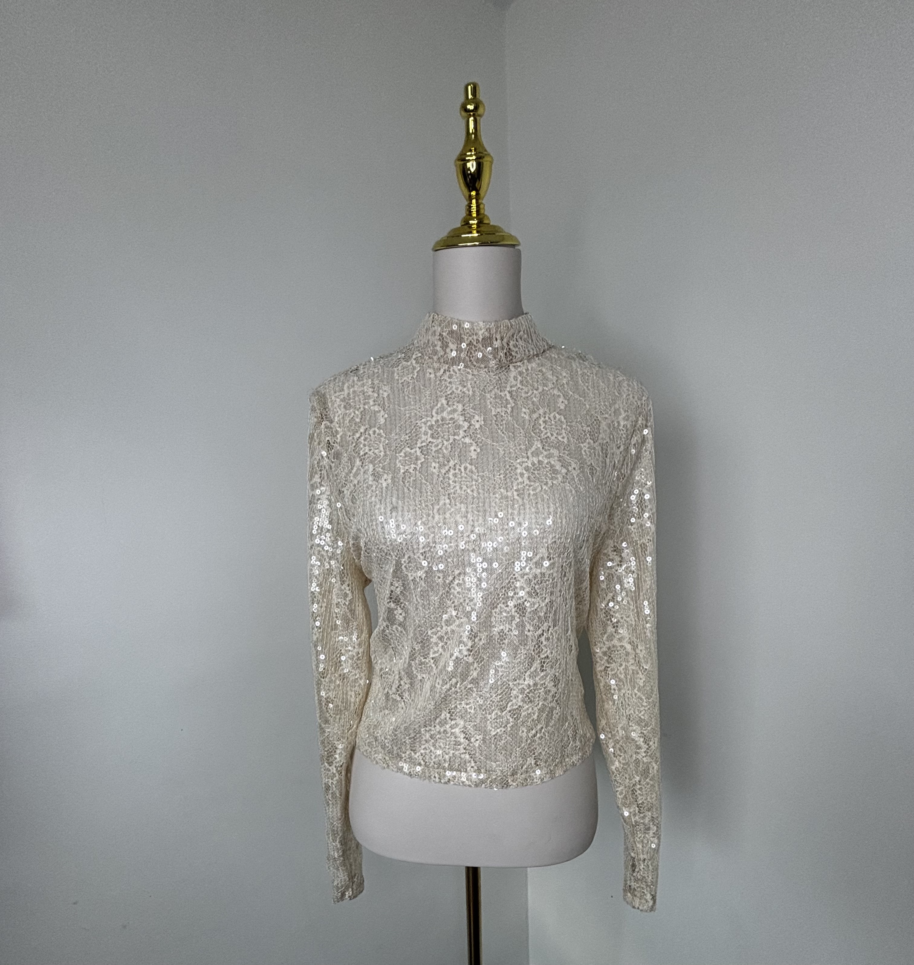 Sequin Lace Long-Sleeve Top