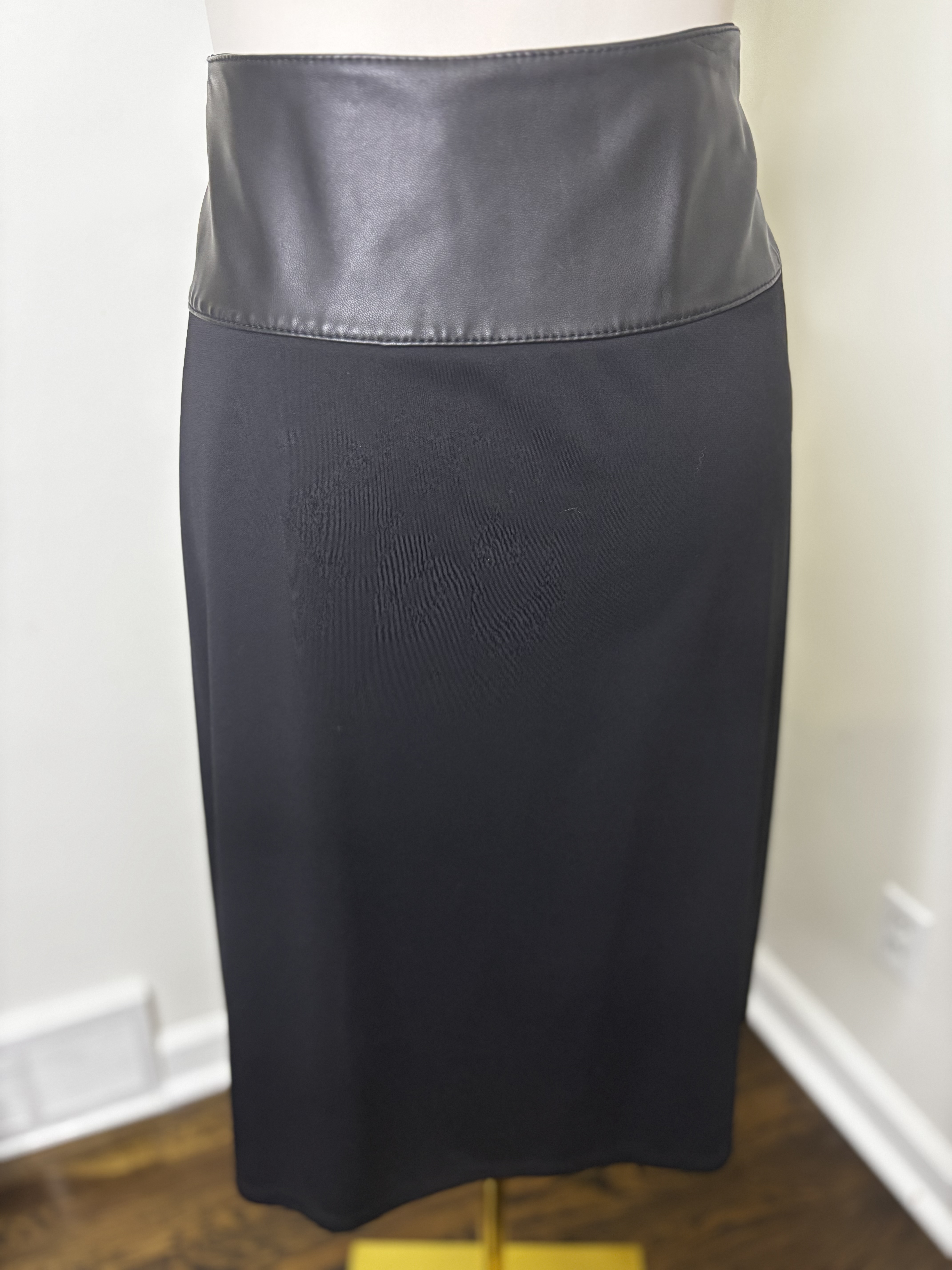 Black Faux Leather Waist Pencil Skirt