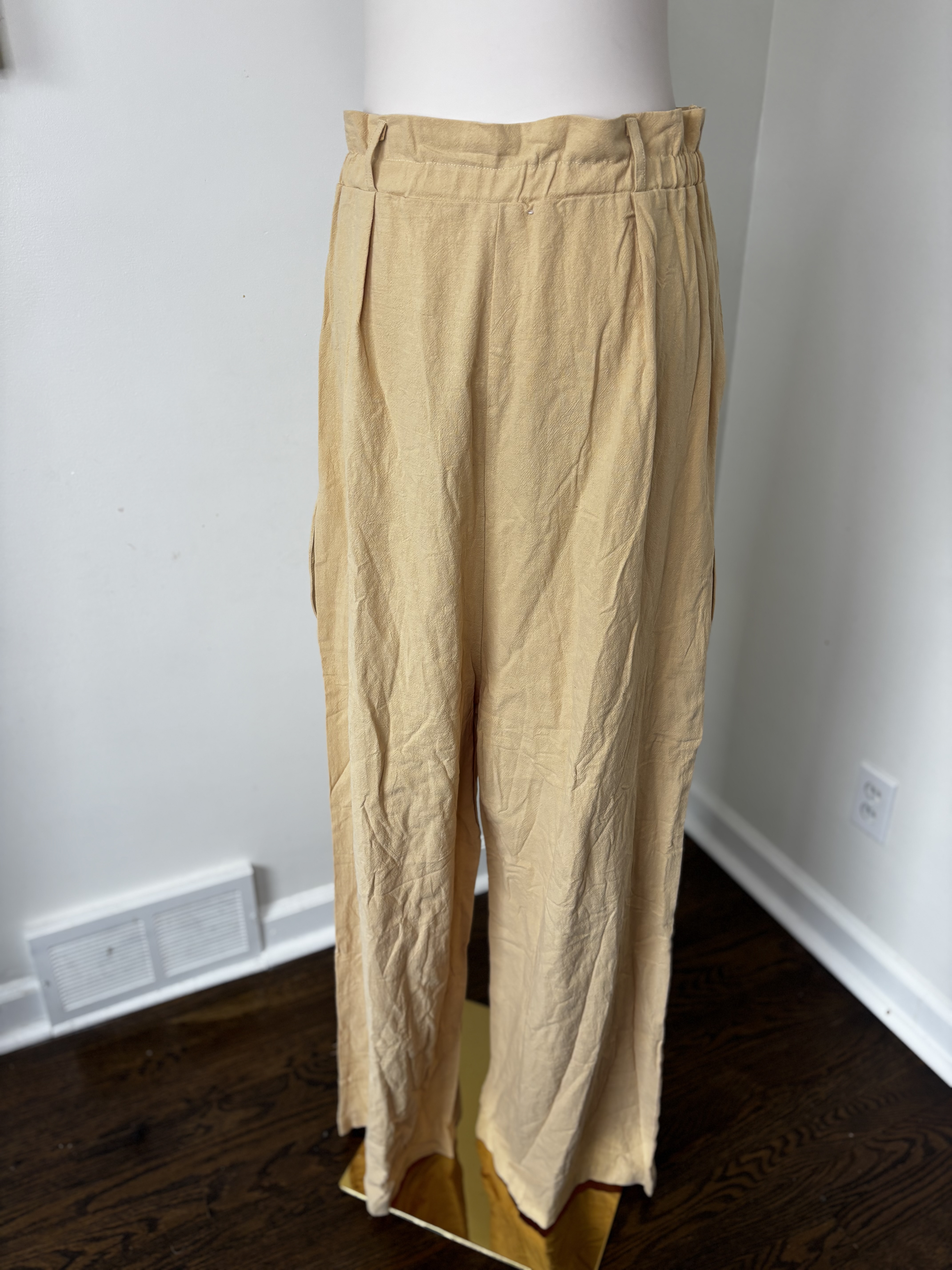 Beige Linen Wide-Leg Pants