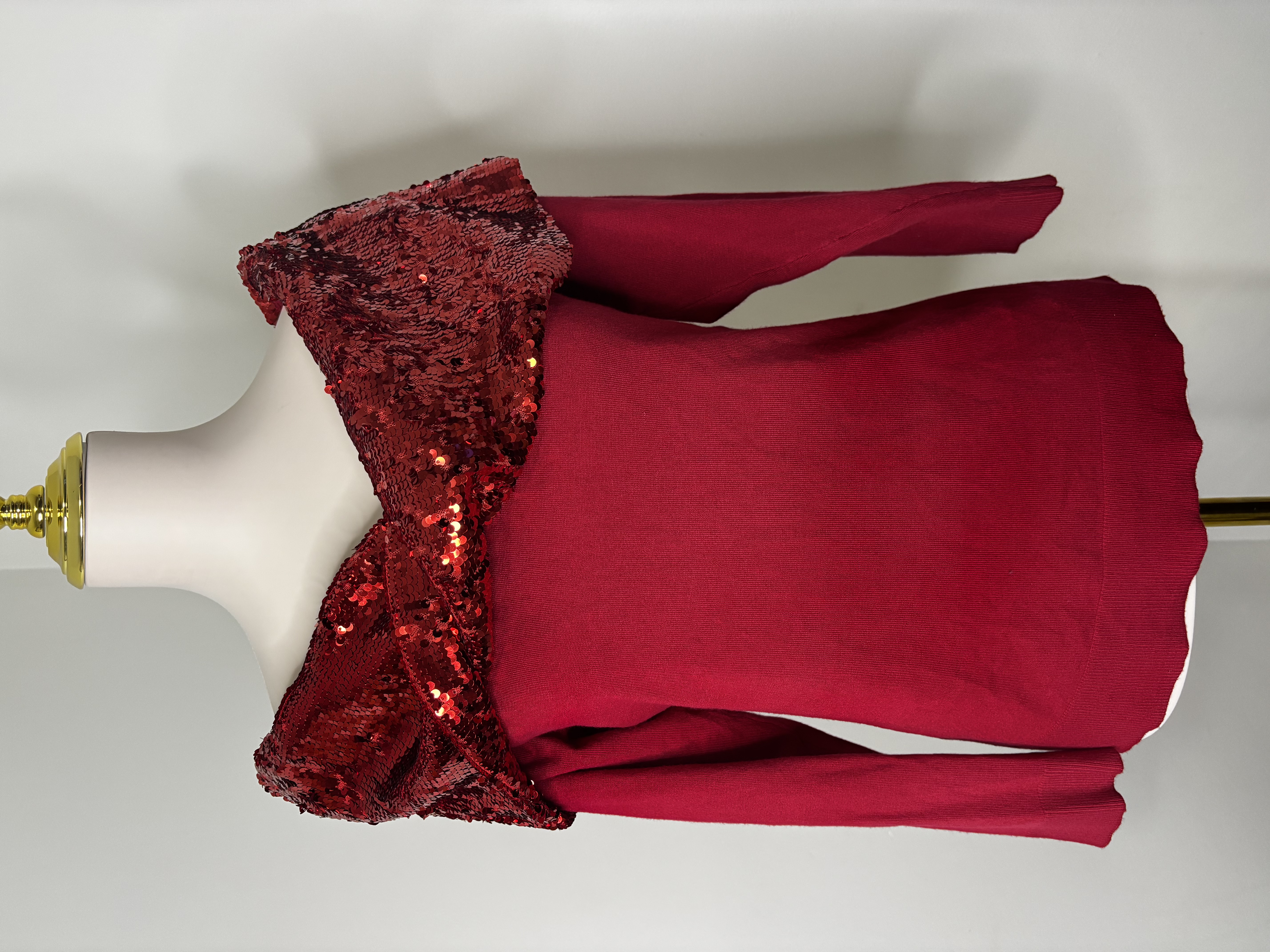 Sequin Collar Red Sweater