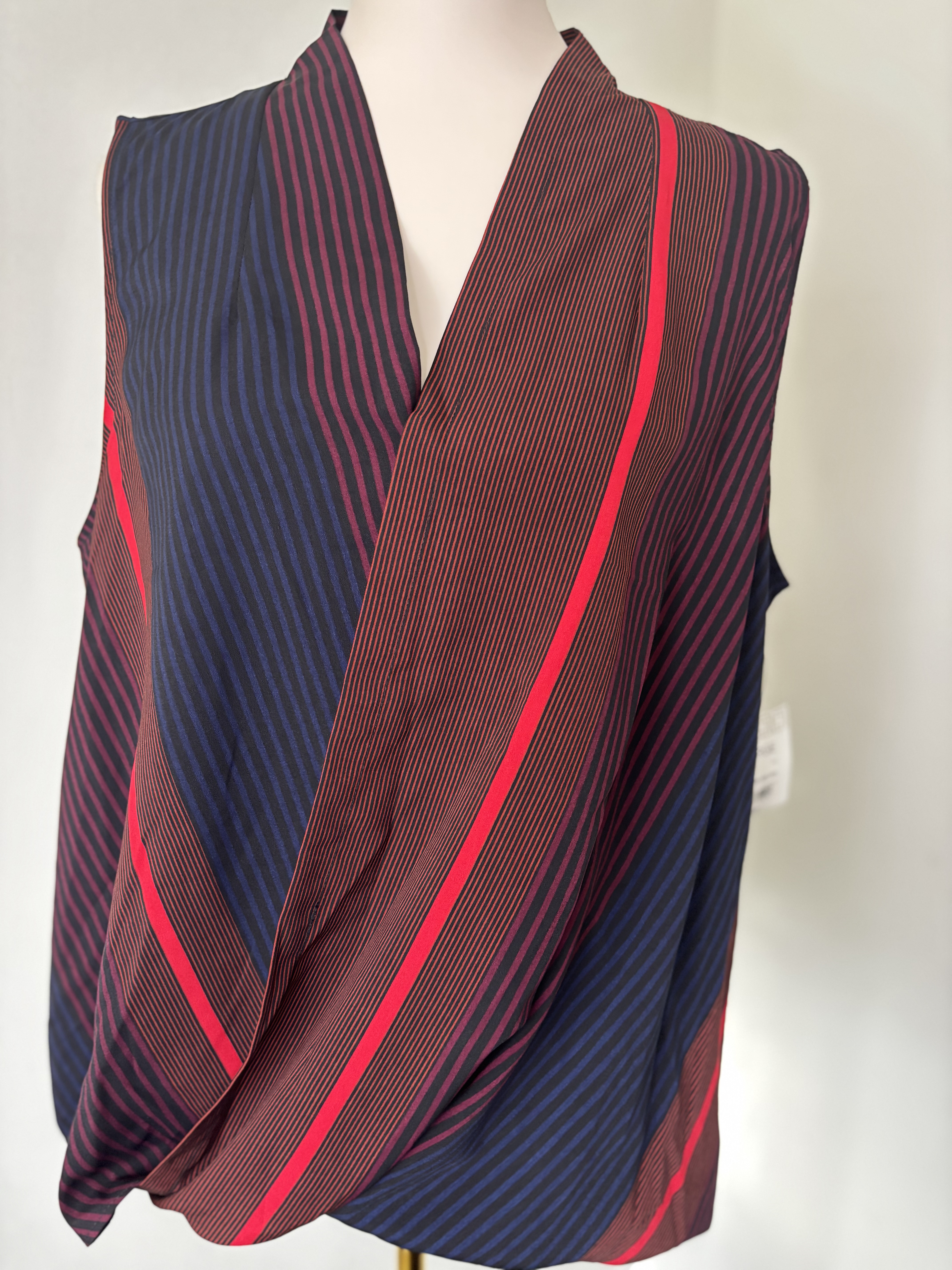 Striped Draped Sleeveless Blouse