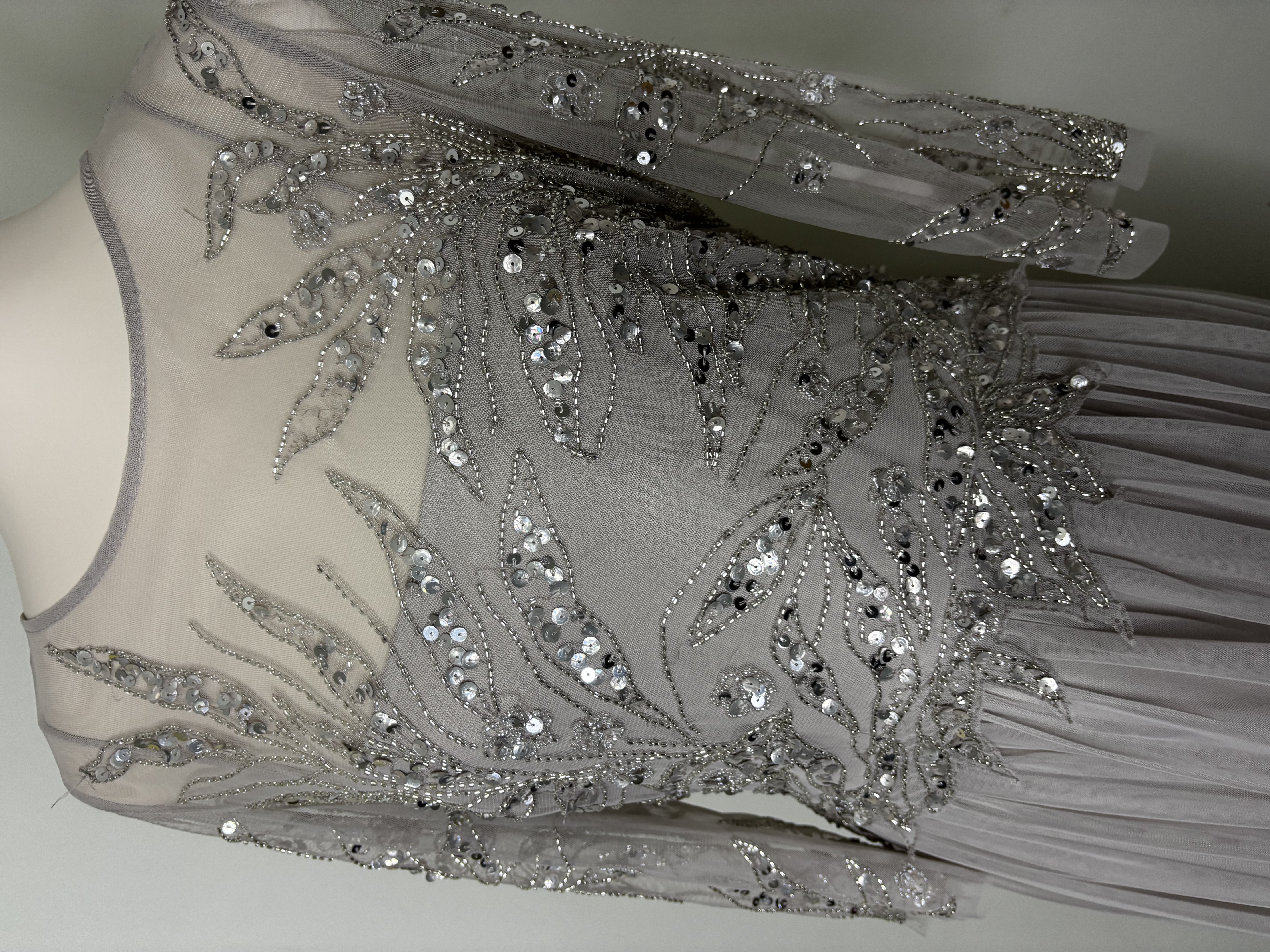 Embroidered Sequin Evening Gown