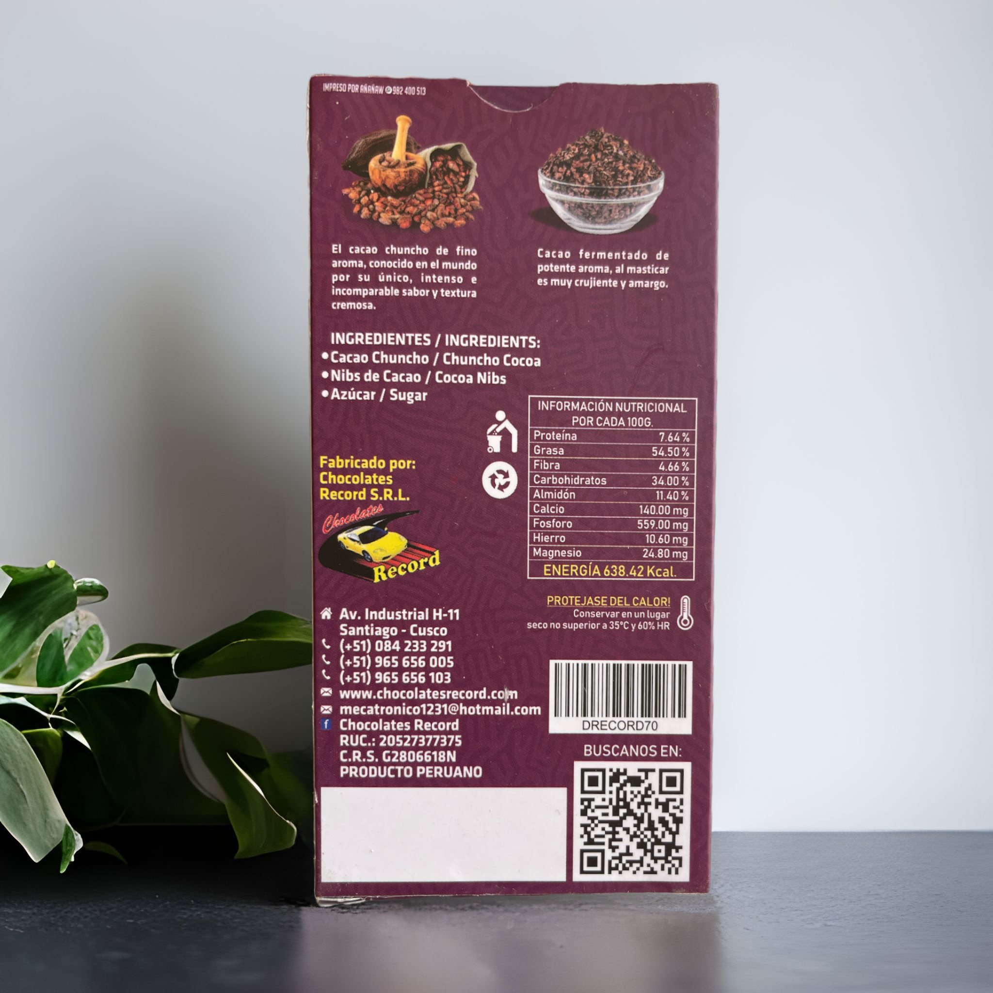 Peruvian Gold chocolate 80% filled with nibs