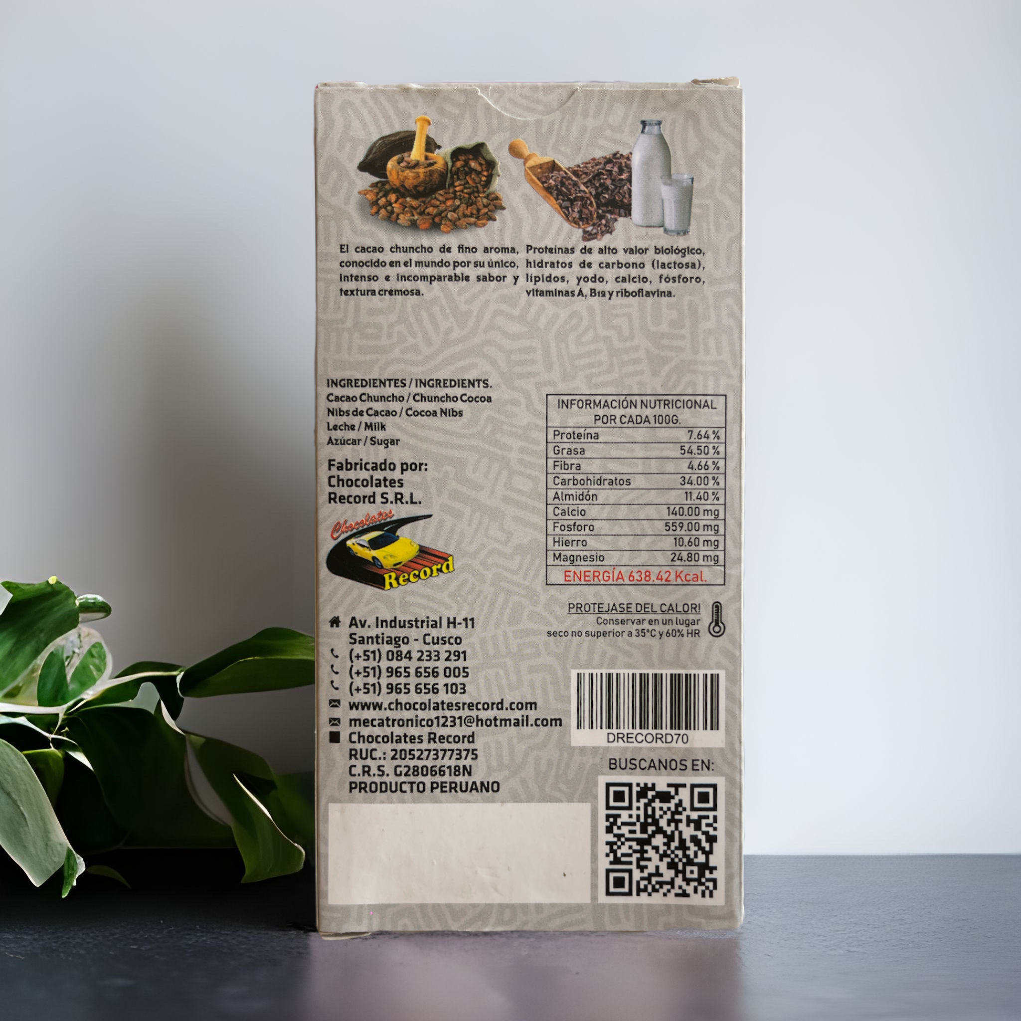 Peruvian Gold chocolate 60% filled with nibs and milk