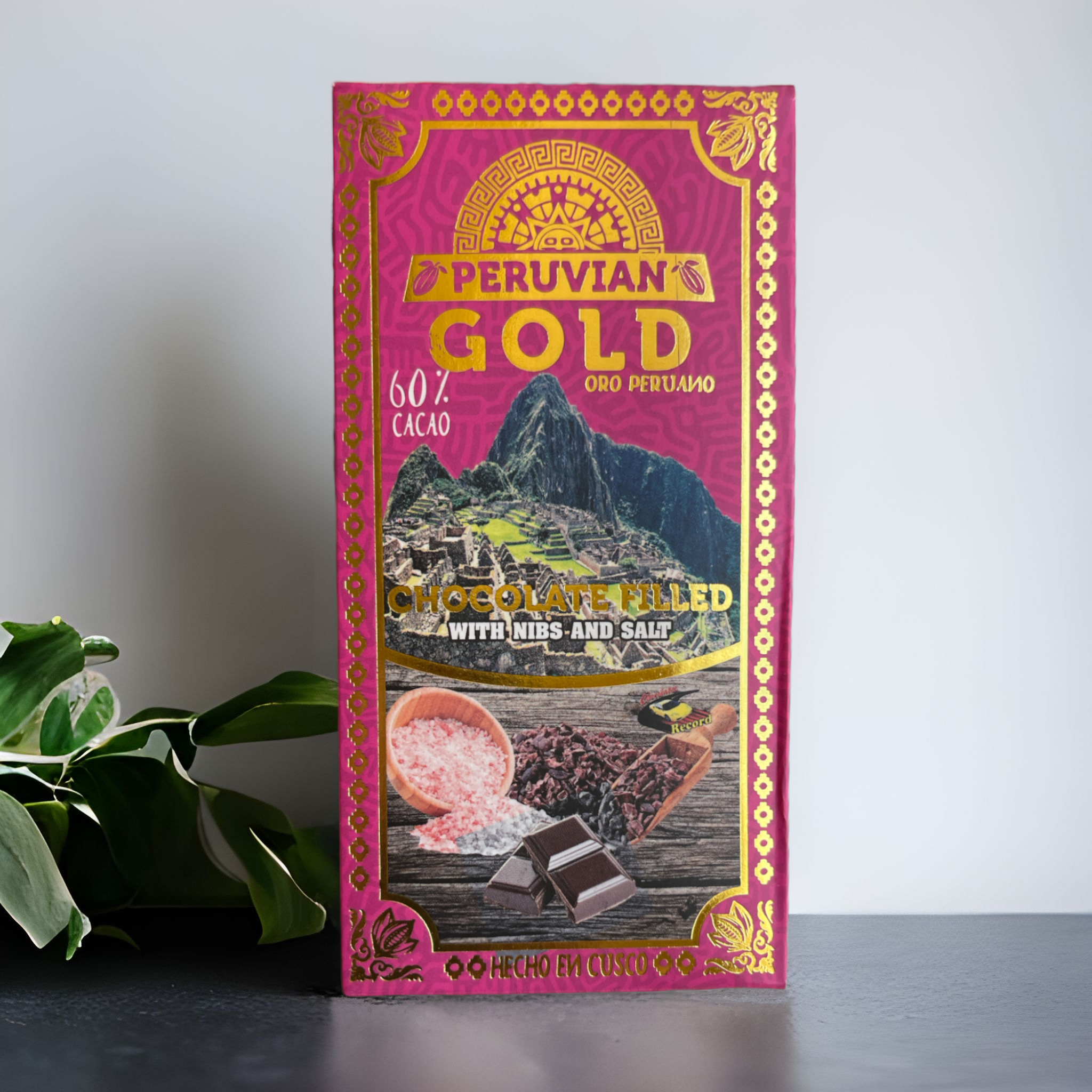Peruvian Gold chocolate 60% filled with nibs and salt