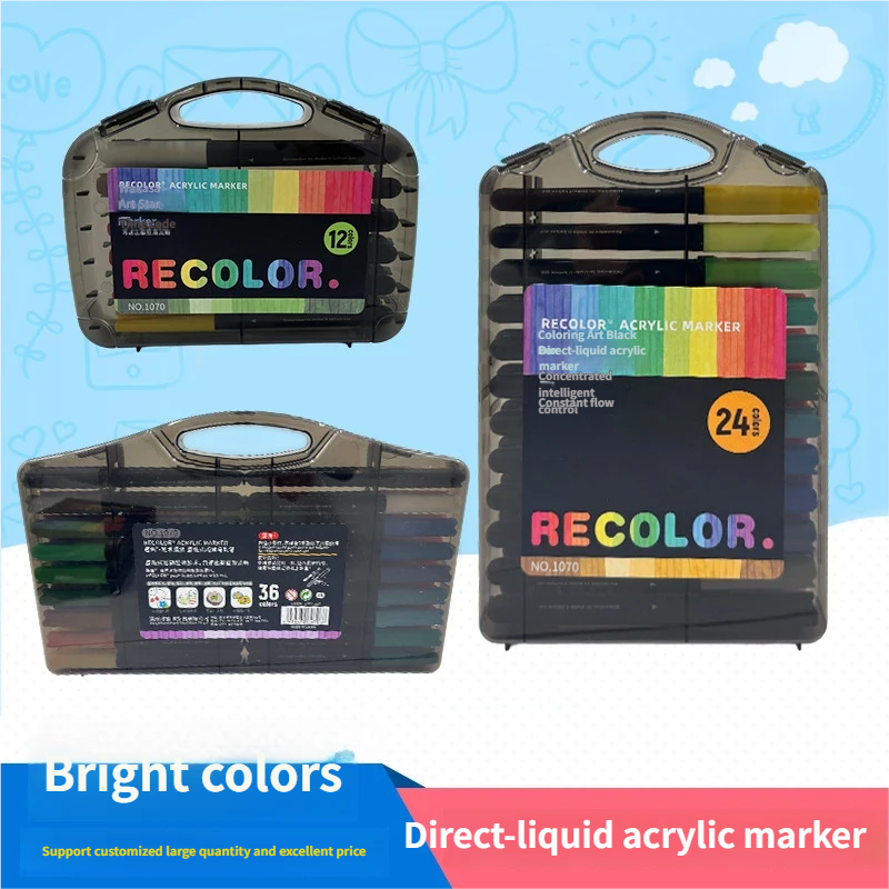 Direct-flow acrylic marker pens for children, 12/24/36 colours