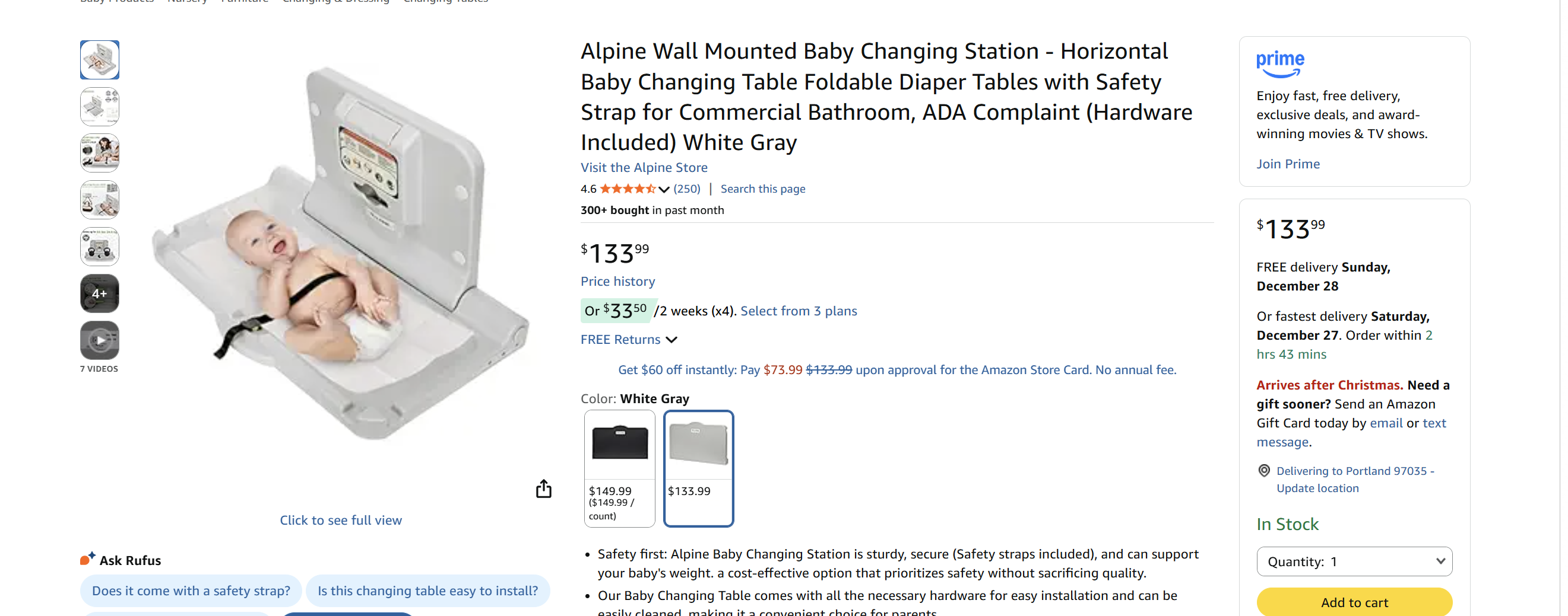 Alpine Wall Mounted Baby Changing Station