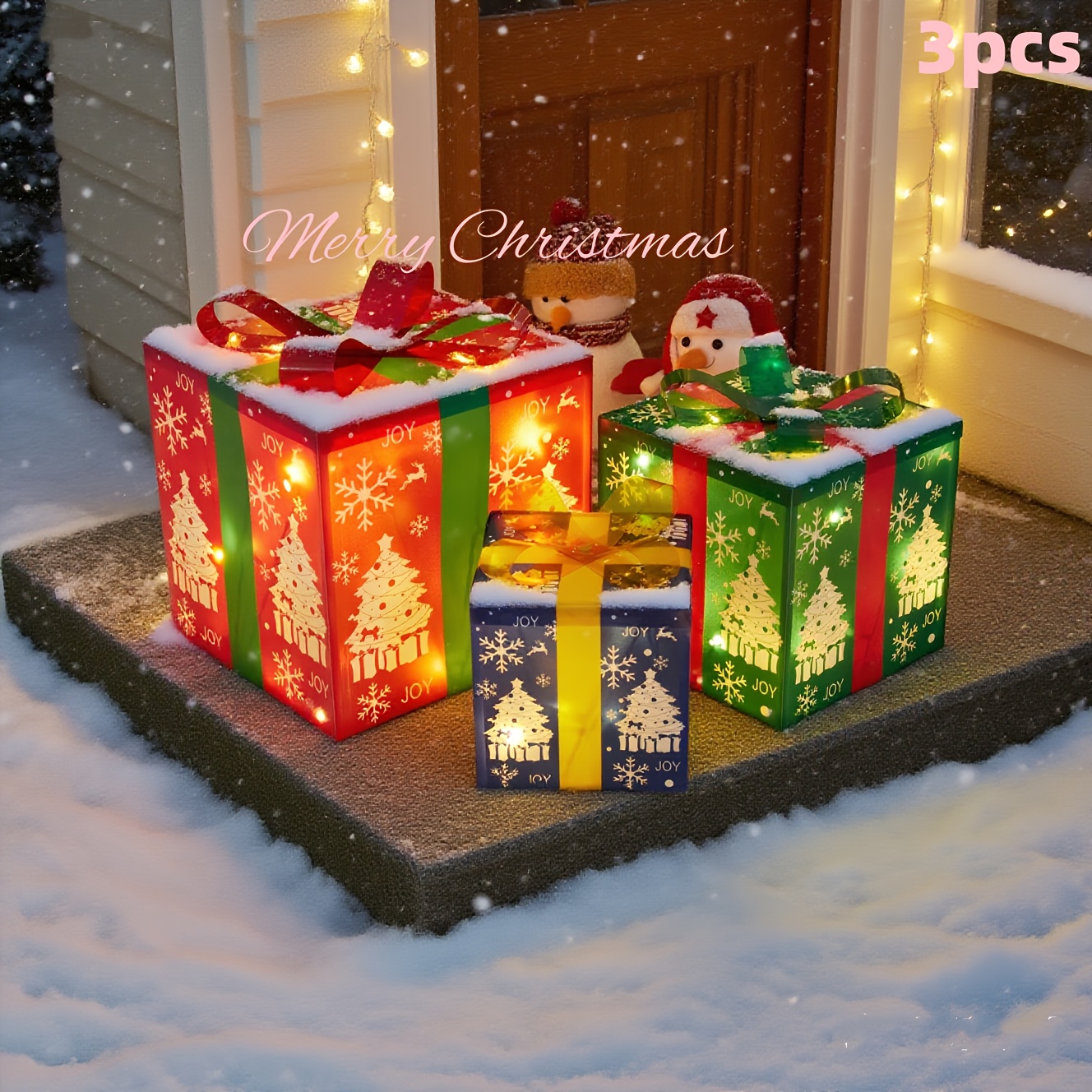 3pcs Lighted Christmas Gift Box Set 