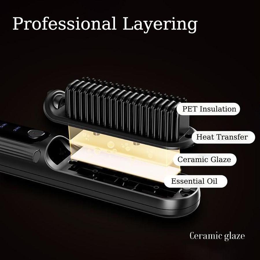 Cordless Rechargeable Hair Straightener Brush