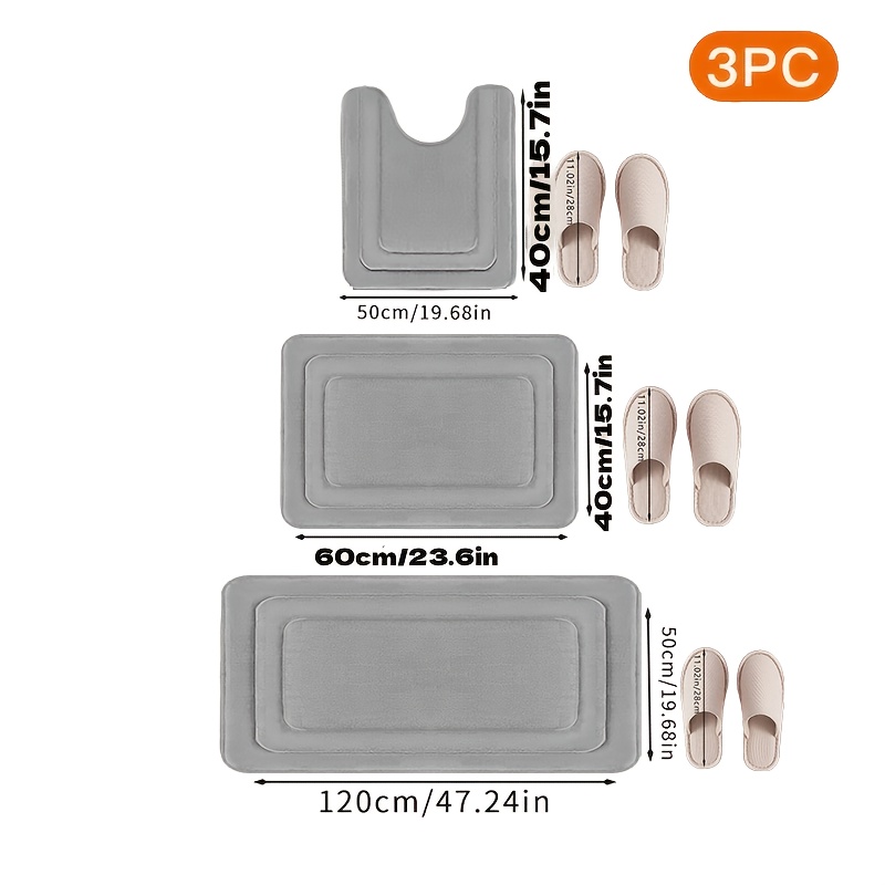 3pcs Memory Foam Bath Mat Set, Comfortable Standing Pad with U