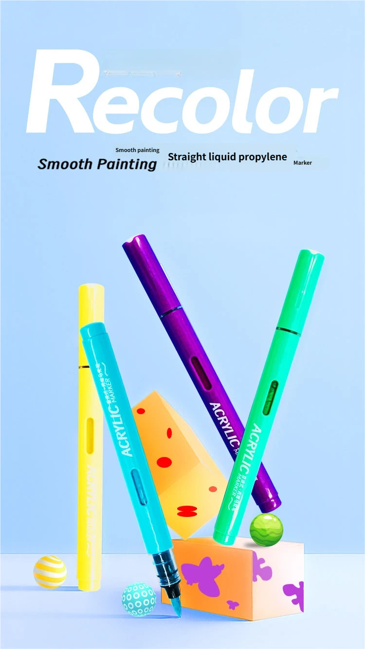 Straight liquid acrylic marker with soft tip