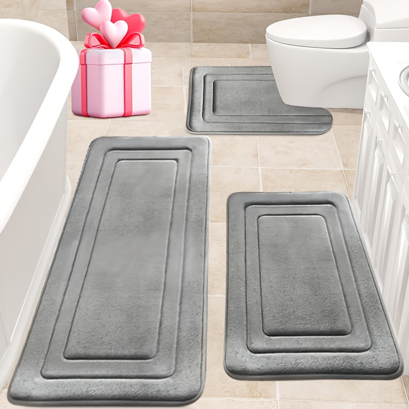 3pcs Memory Foam Bath Mat Set, Comfortable Standing Pad with U