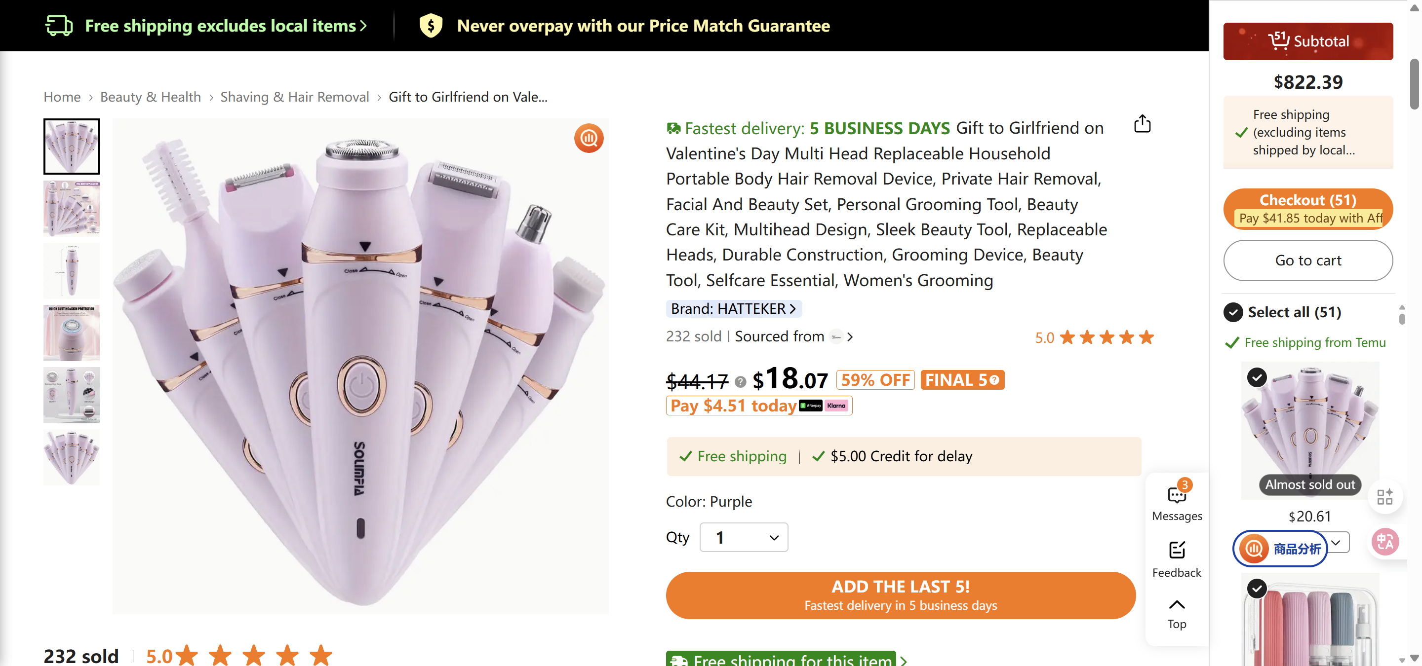 7-in-1 electric epilator and razor