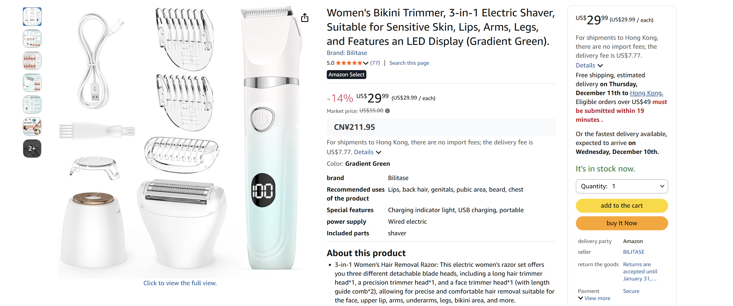 Three-in-one electric shaver for women