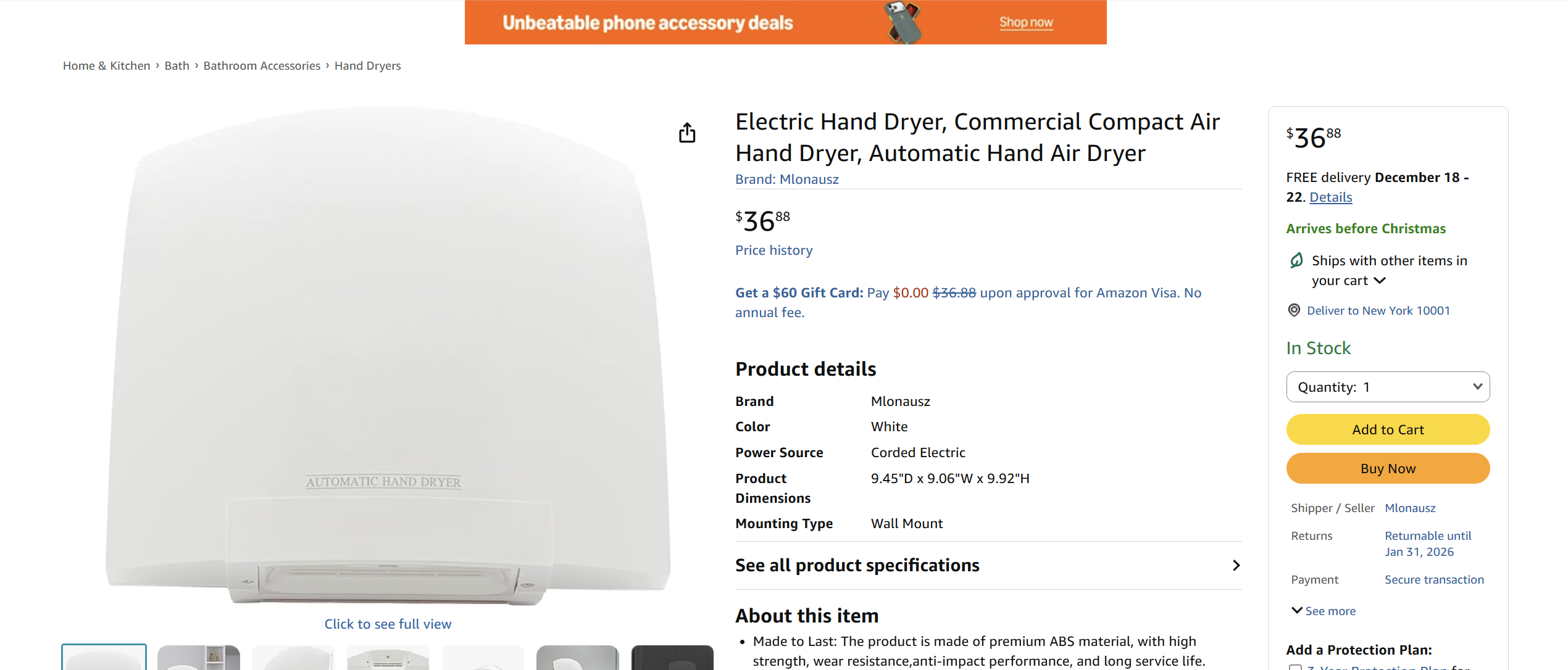 Automatic hand dryer