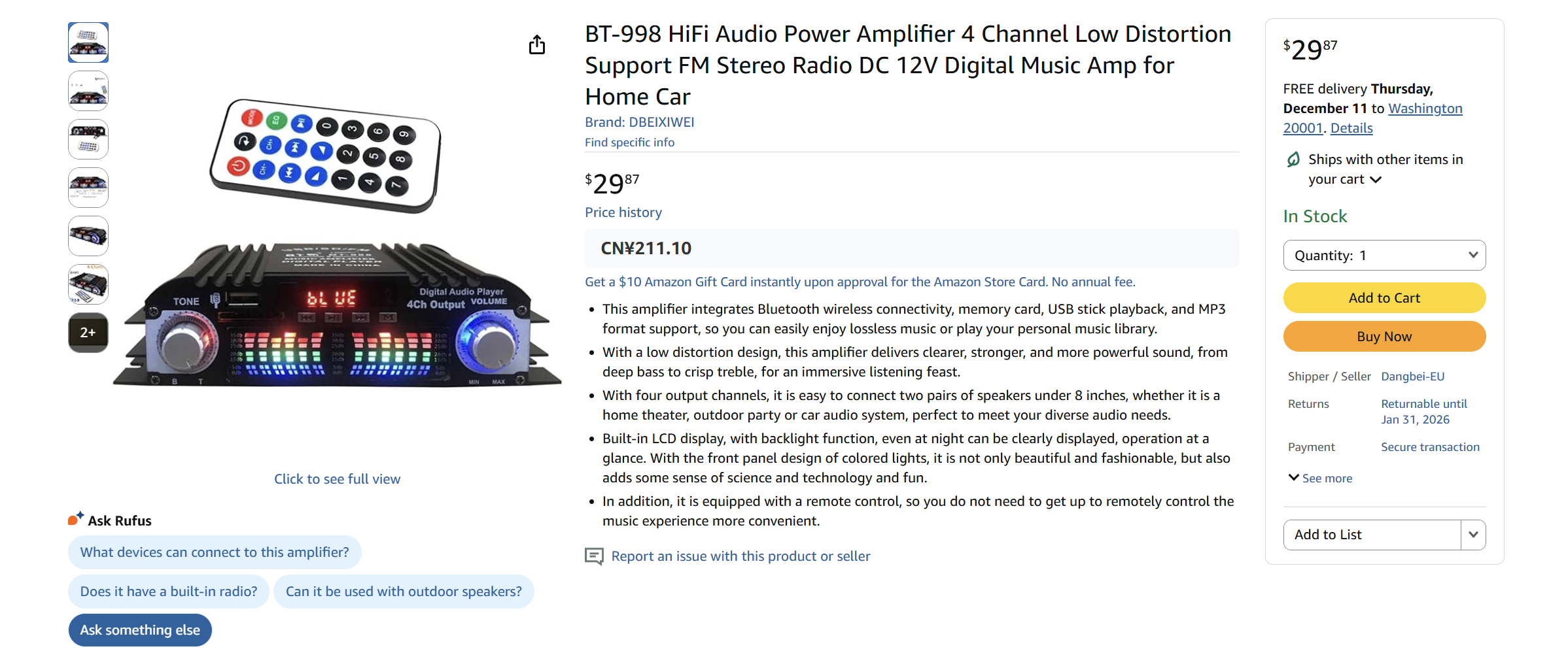 USB card reader with FM radio U disk card reader 12 V 4 channel car amplifier