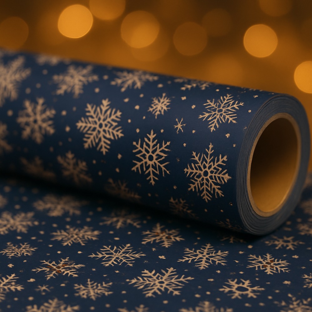 Extra Long Dark Blue Snowflake Wrapping Paper Roll