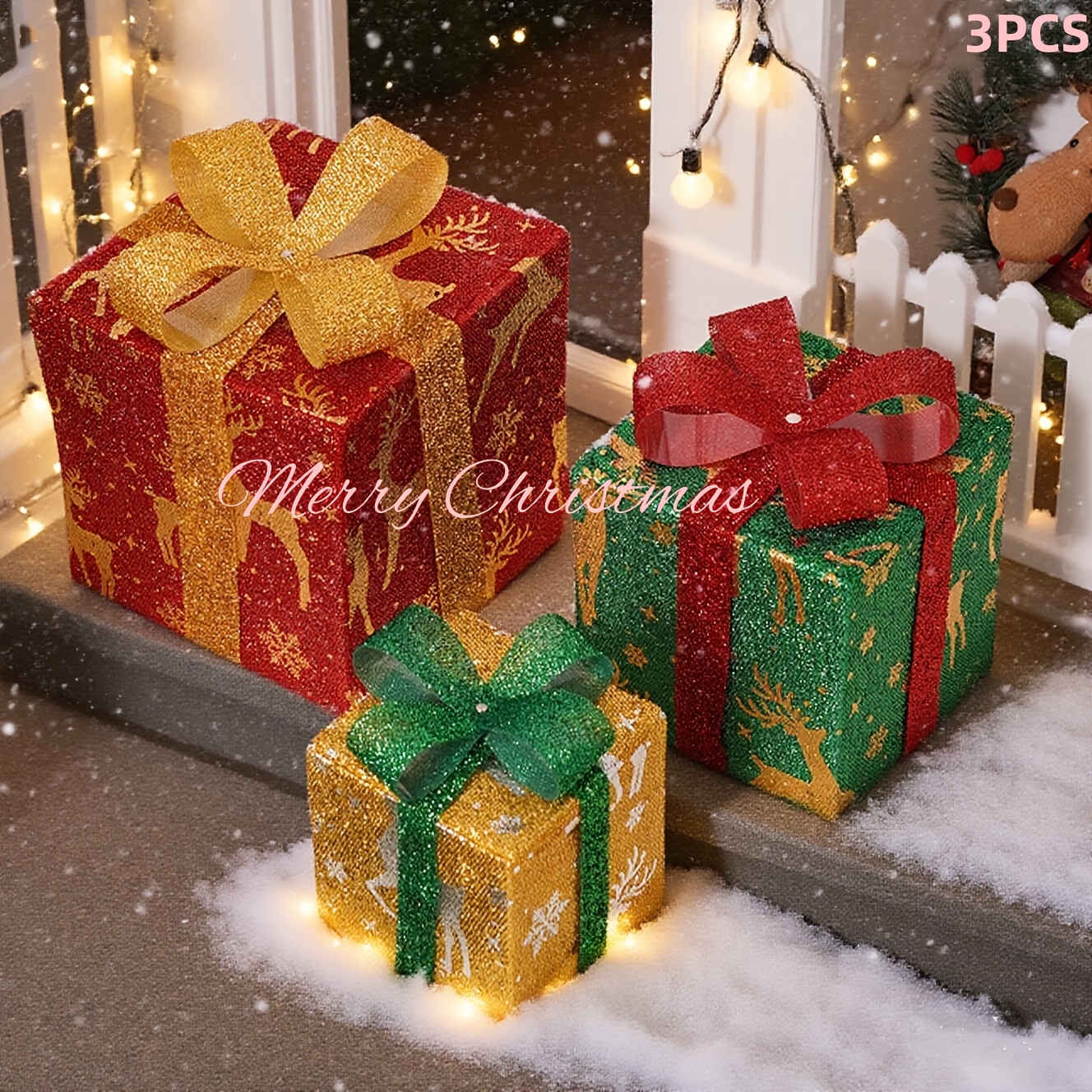 3pcs Lighted Christmas Gift Box Set 