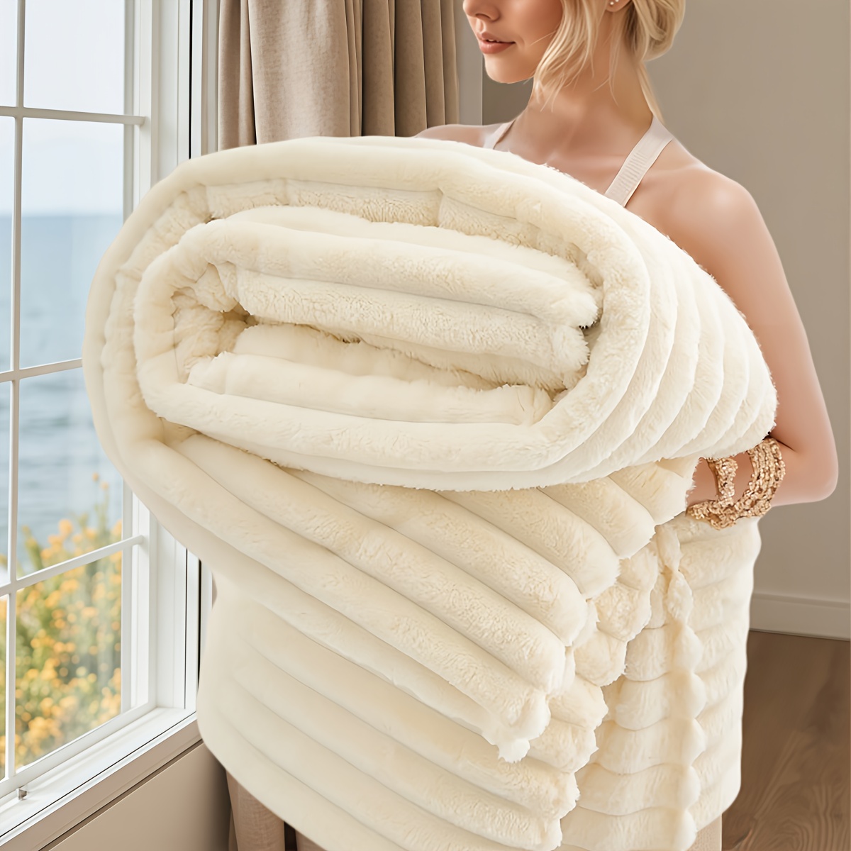 Luxurious Faux Rabbit Fur Throw Blanket, Super Soft & Warm Plush Faux Rabbit Fur
