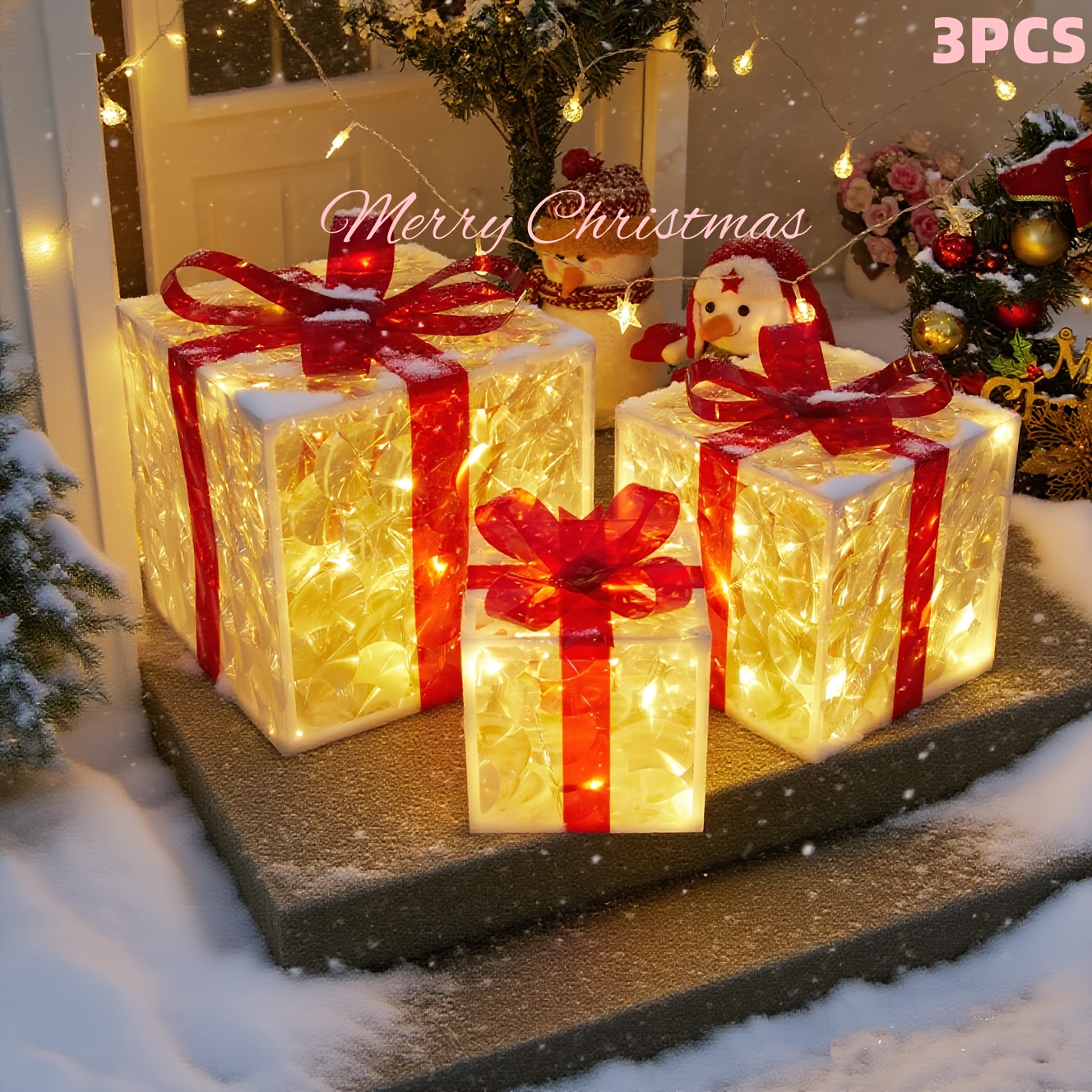 3pcs Lighted Christmas Gift Box Set 