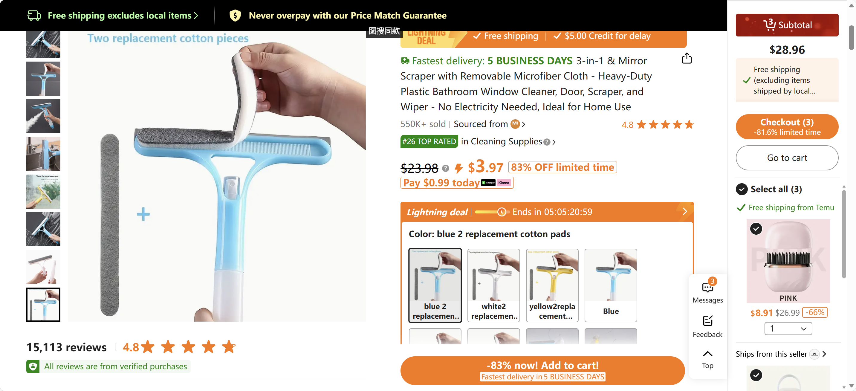 3-in-1 & Mirror Scraper with Removable Microfiber Cloth