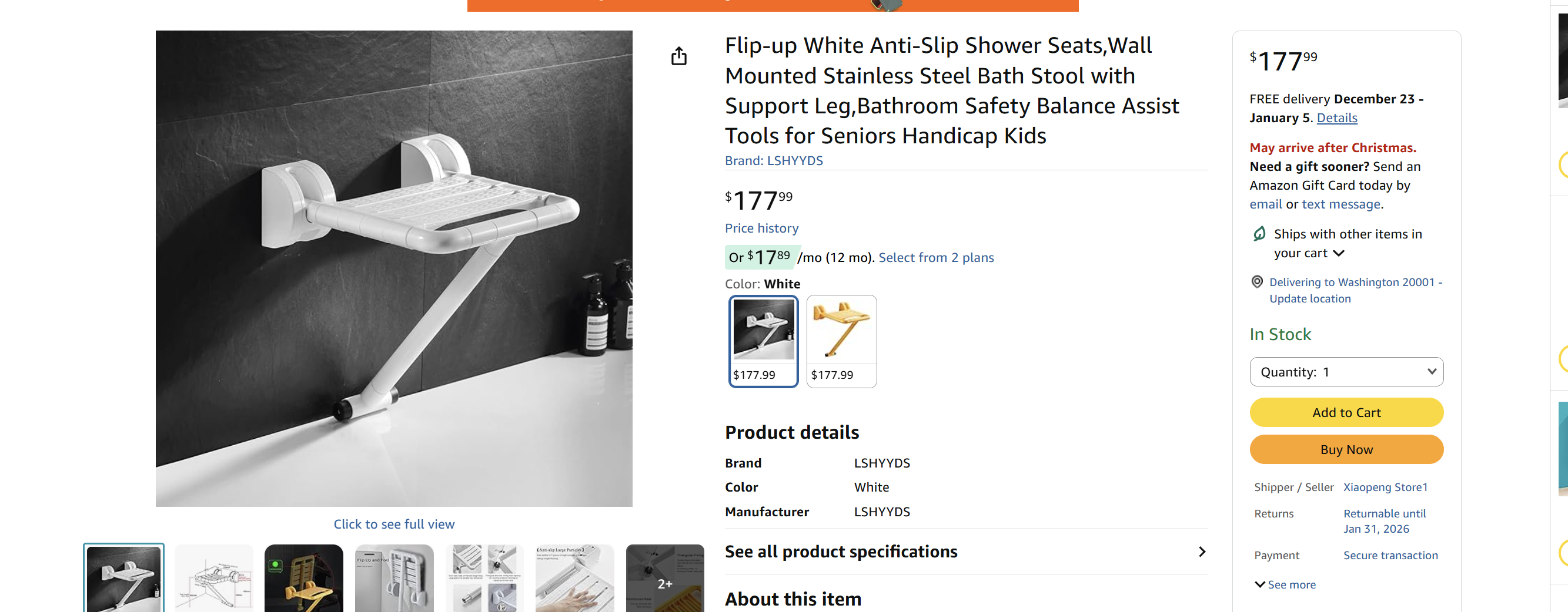 Wall-mounted folding shower seat for the elderly and disabled