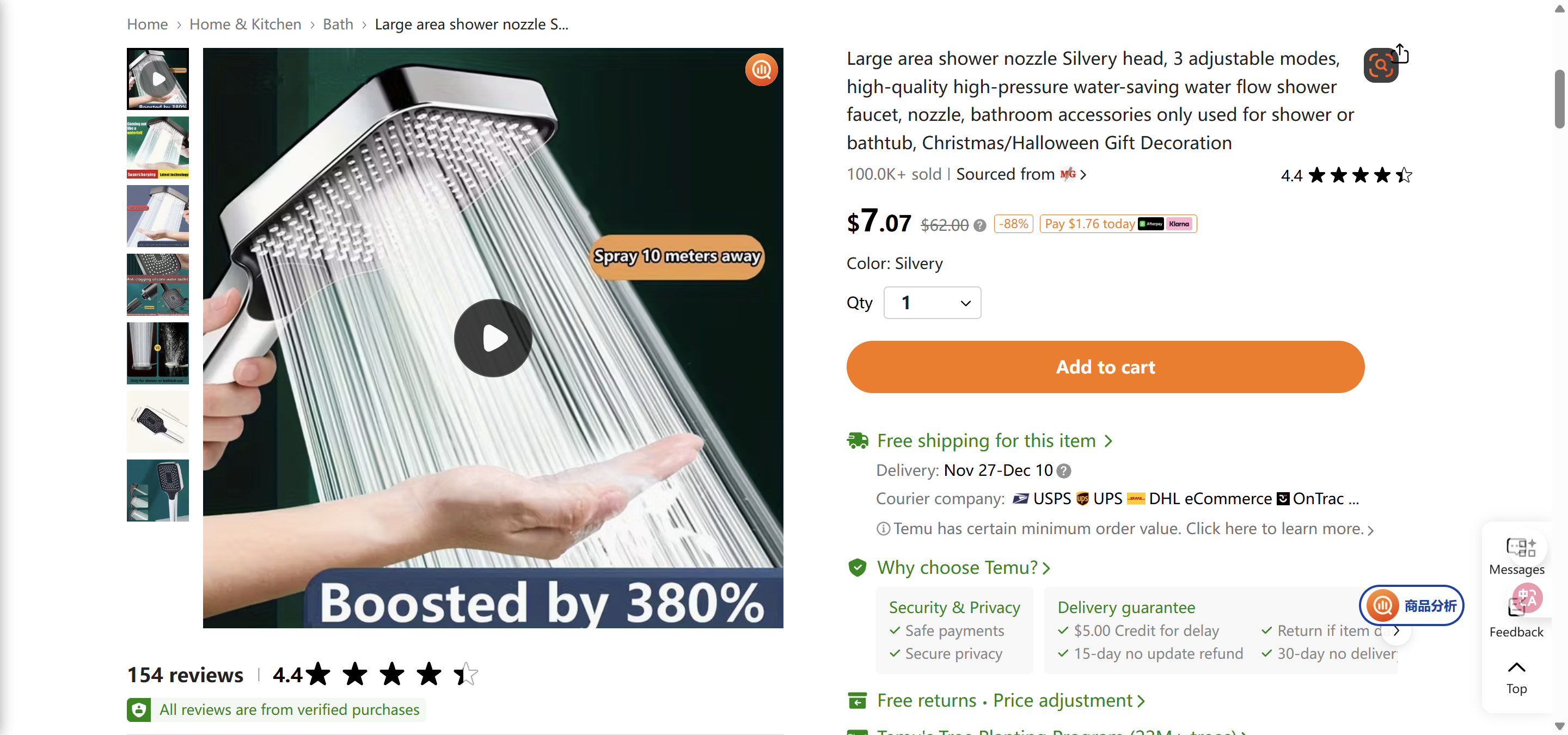 Large area shower nozzle Silvery head