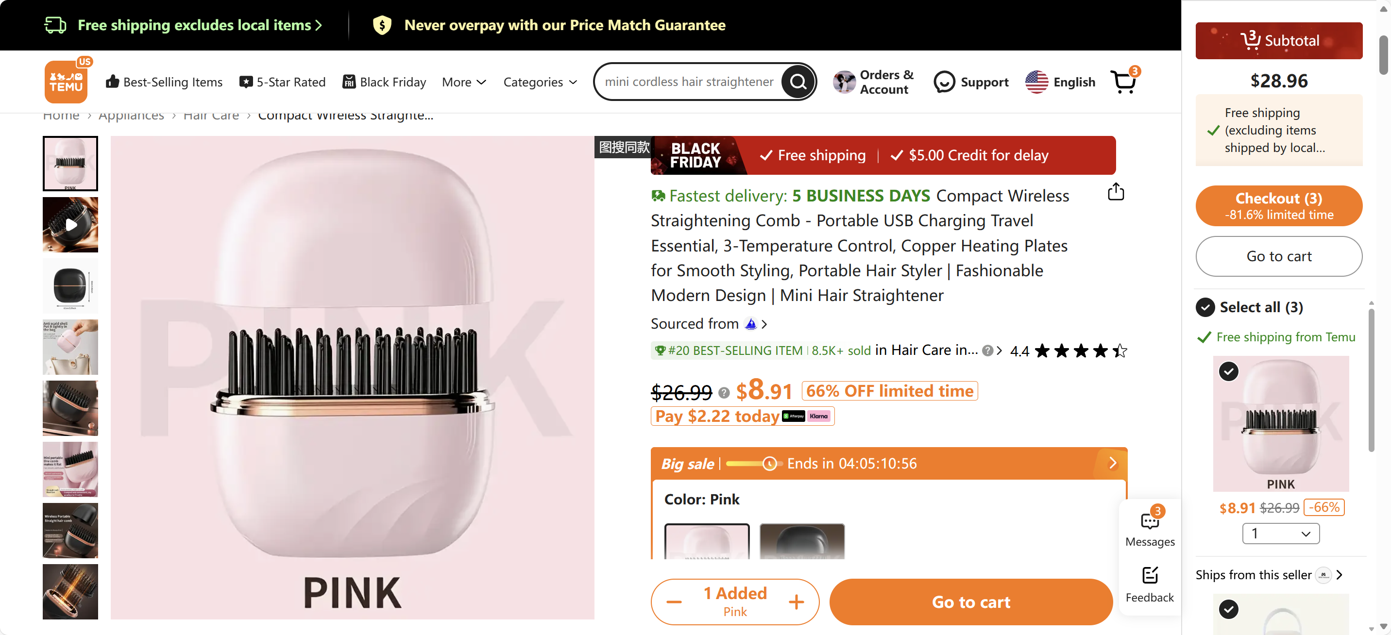 Compact Wireless Straightening Comb